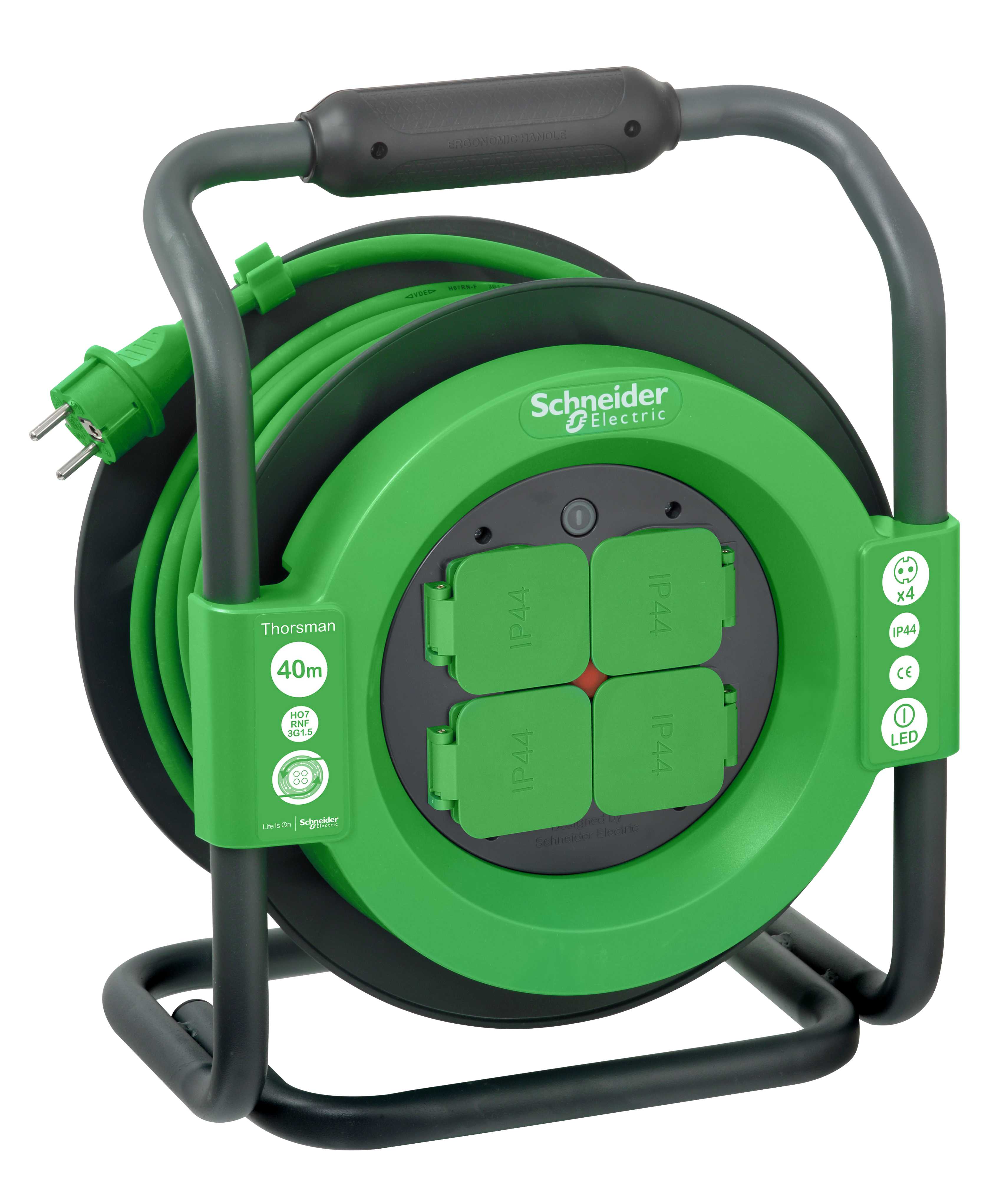 Thorsman
 - Kabeltrommel 40m 3G1.5mm2, 4 stikkontakter med lokk, IP44 Schuko