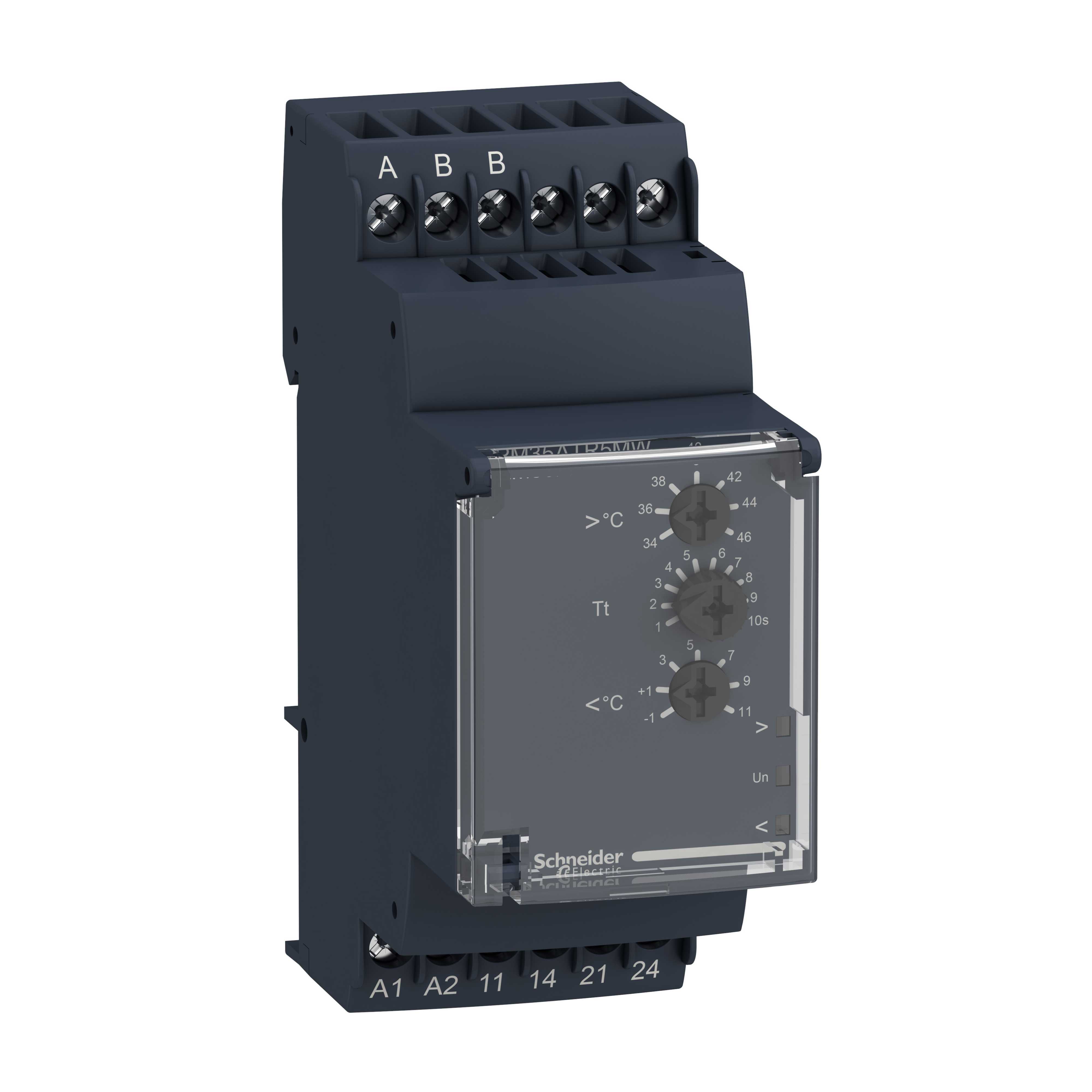 Schneider Electric - RM35ATR5MW Kontrollrelé for temperatur med PT100 i elevatorrum 2NO 5A 24-240 VAC/DC