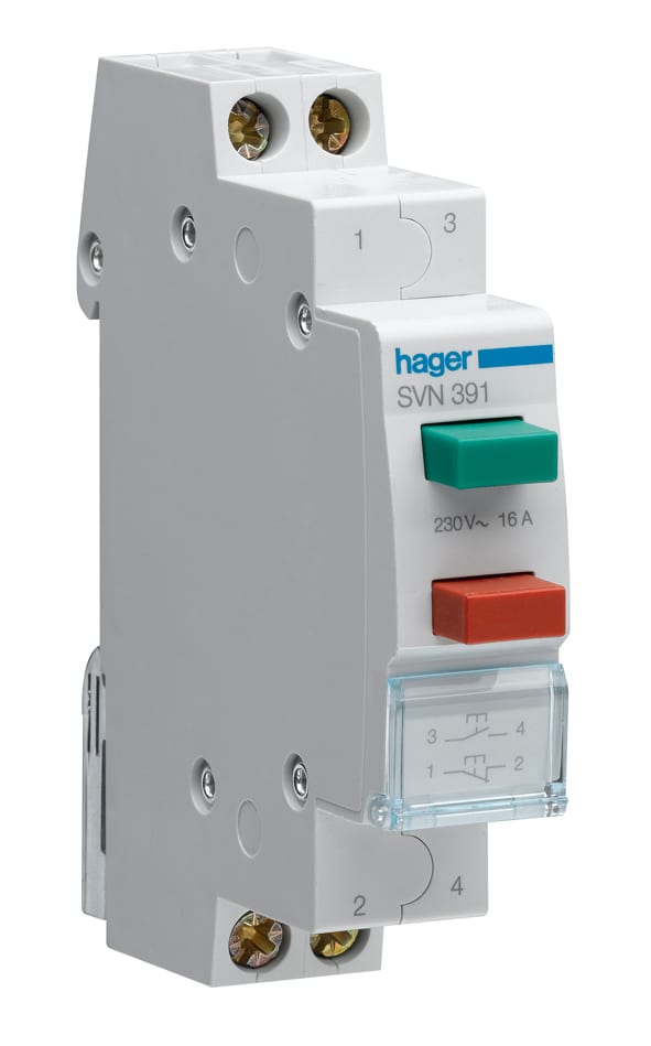 Hager - Tykknappbryter, 1-mod, 2x16A, 230VAC
