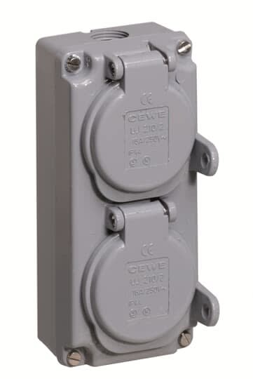 Hauge - IPS UJ 210/2  SCHUKO STIKKONTAKT DOBBEL ALU IP44