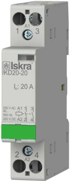 Iskra - Installasjonskontaktor 2 polt, 20A, 230 VAC/DC spole
