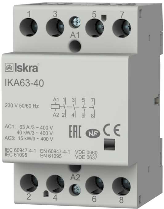 Iskra - Installasjonskontaktor 4 polt, 63 A, 230 VAC spole
