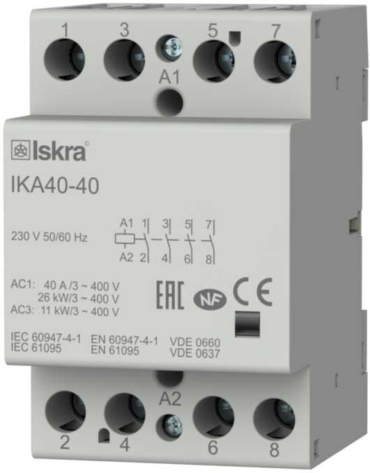 Iskra - Installasjonskontaktor 4 polt, 40 A, 230 VAC spole