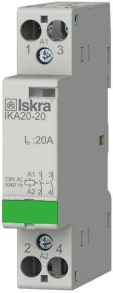 Iskra - Installasjonskontaktor 2 polt, 20 A, 230 V AC spole