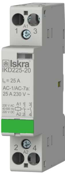 Iskra - Installasjonskontaktor 2 polt, 25A, 230 VAC/DC spole