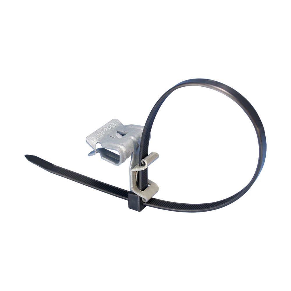 nVent CADDY - Strammebånd med flensklips, Fjærstål, CADDY ARMOUR, 8–14 mm Flens, Svart nylon Strammebånd