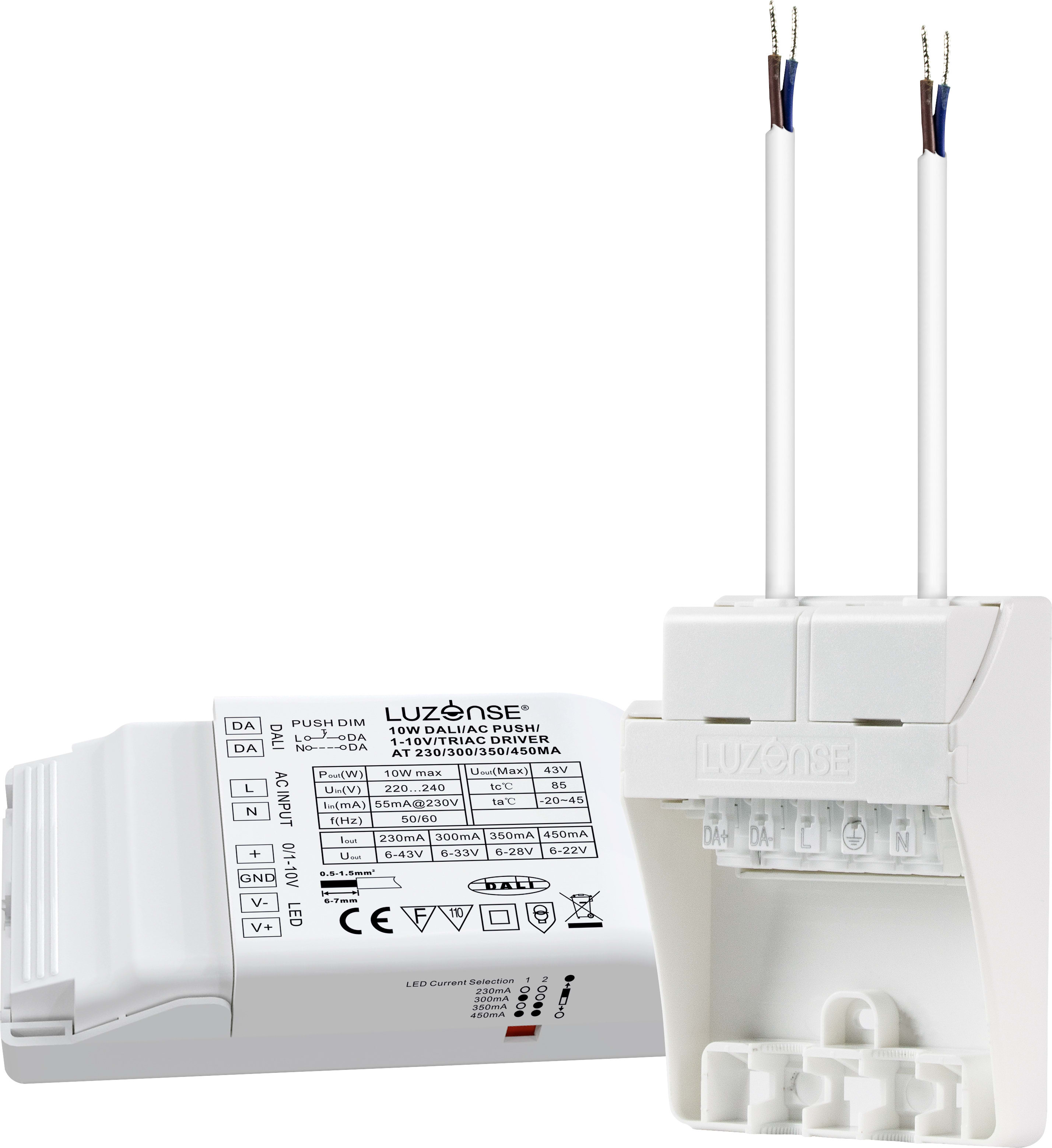 Unilamp - DALI/1-10V/Faseavsnitt/Push LED-driver 10W Universal med 5 pol koblingsboks med Linect.
