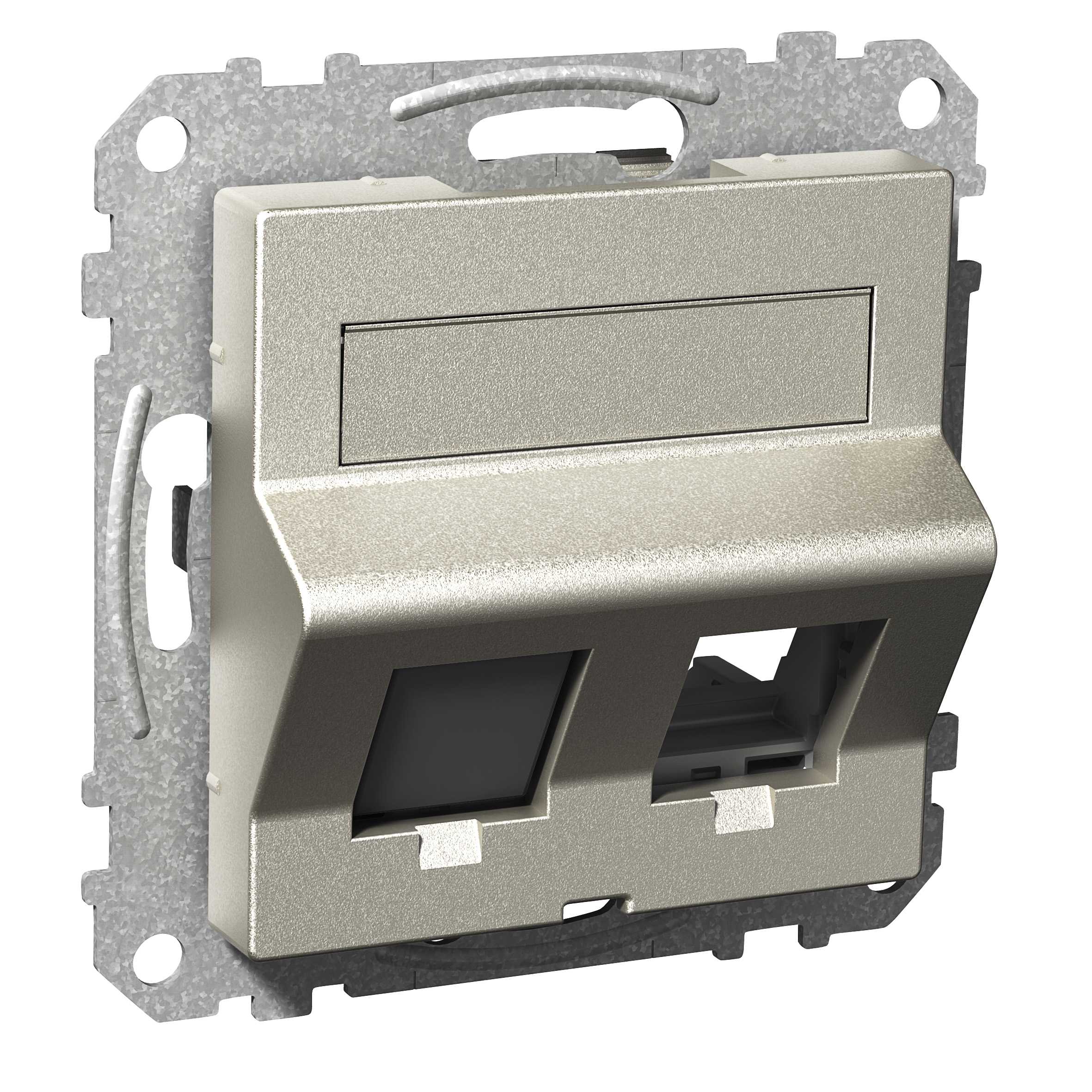 Schneider Electric - Exxact senterplate - universal for S-One og keystone - for 2 uttak - vinklet - metall