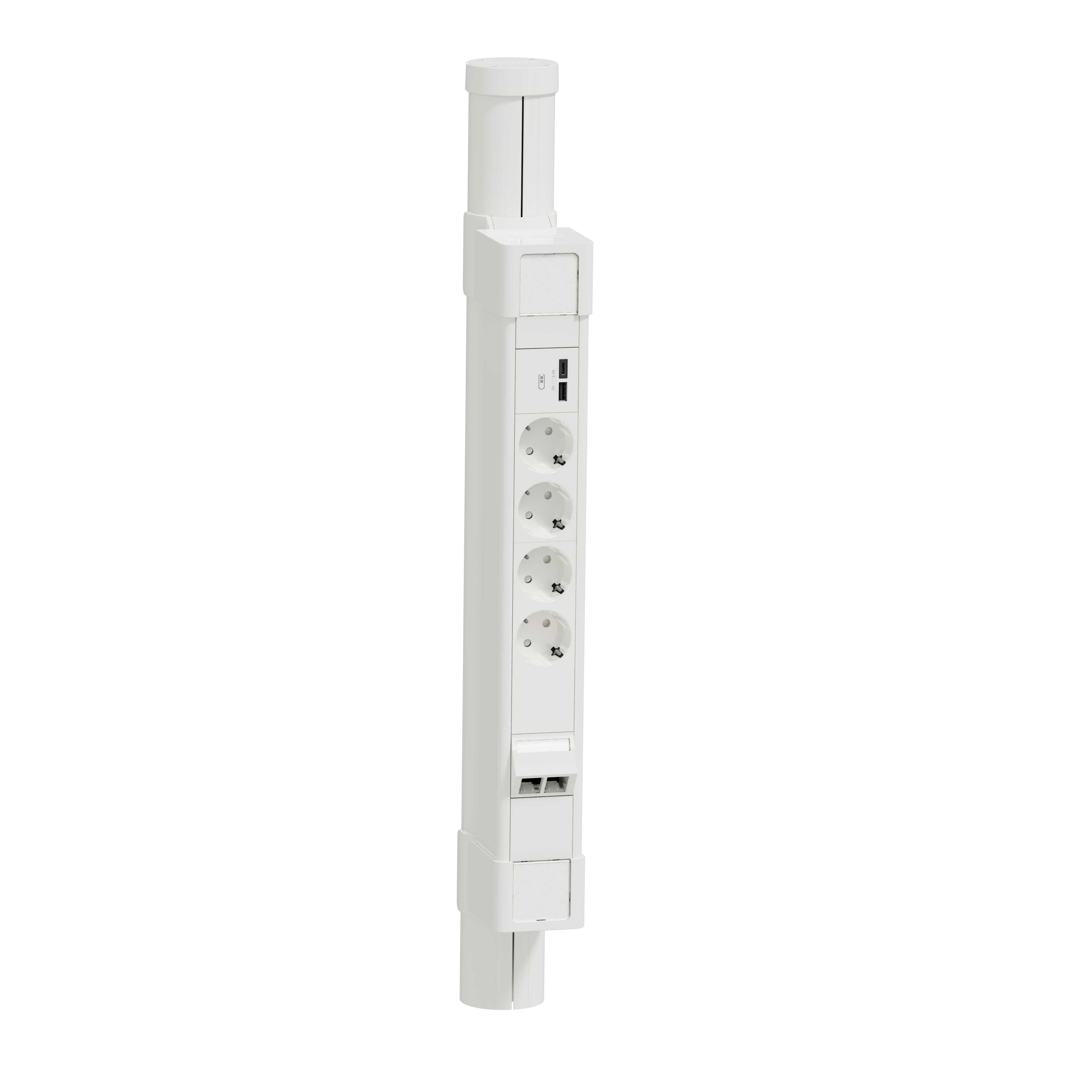 Schneider Electric - Uttaksstav 3S - 0,75m - 4 x stikkontakt uttak + USB A/C + 2 x Cat6 UTP - Hvit