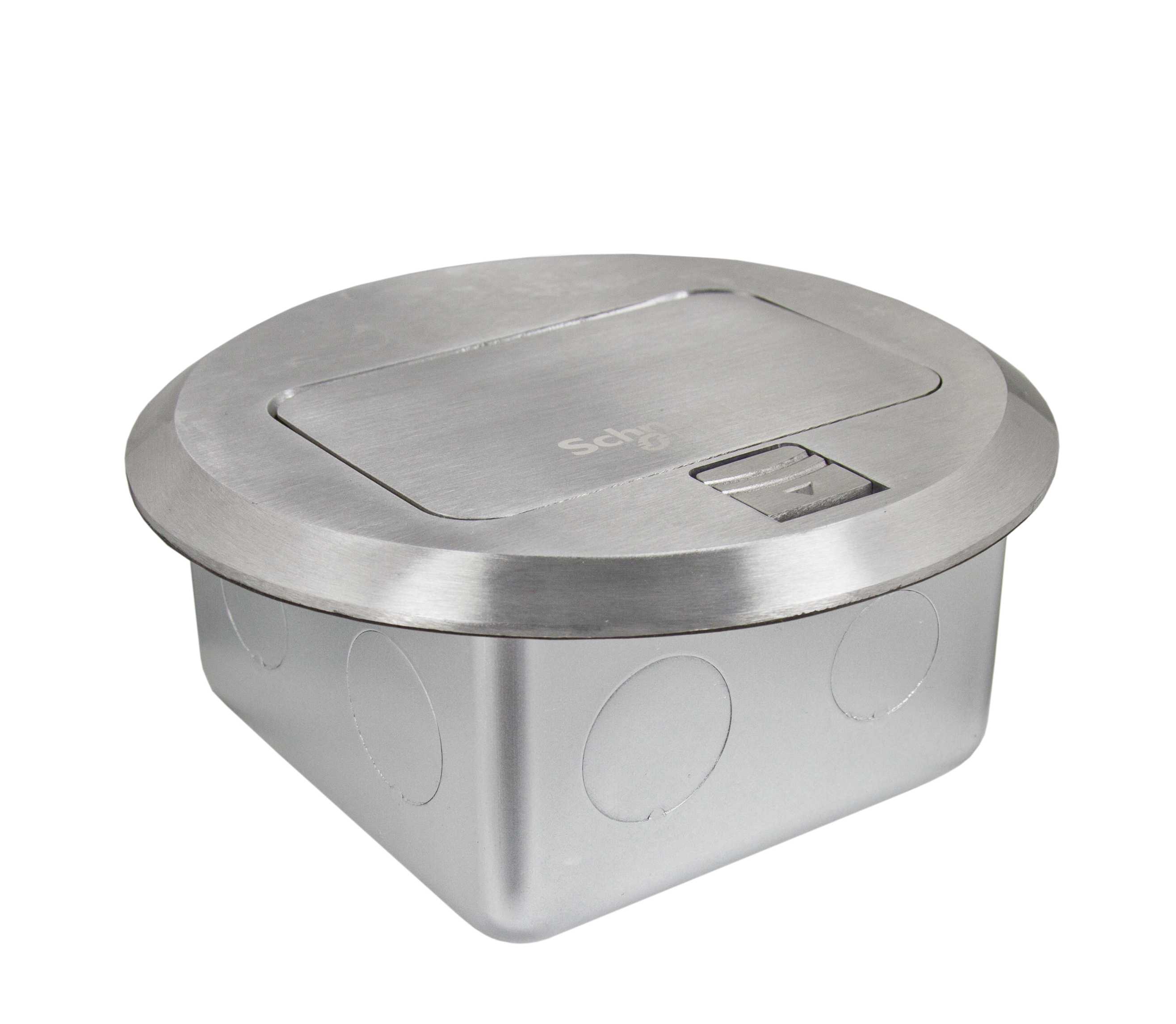 Schneider Electric - Gulvboks S rund - Fjæret lokk - 1 Schuko uttak og blindplate - IP20 -  Metall