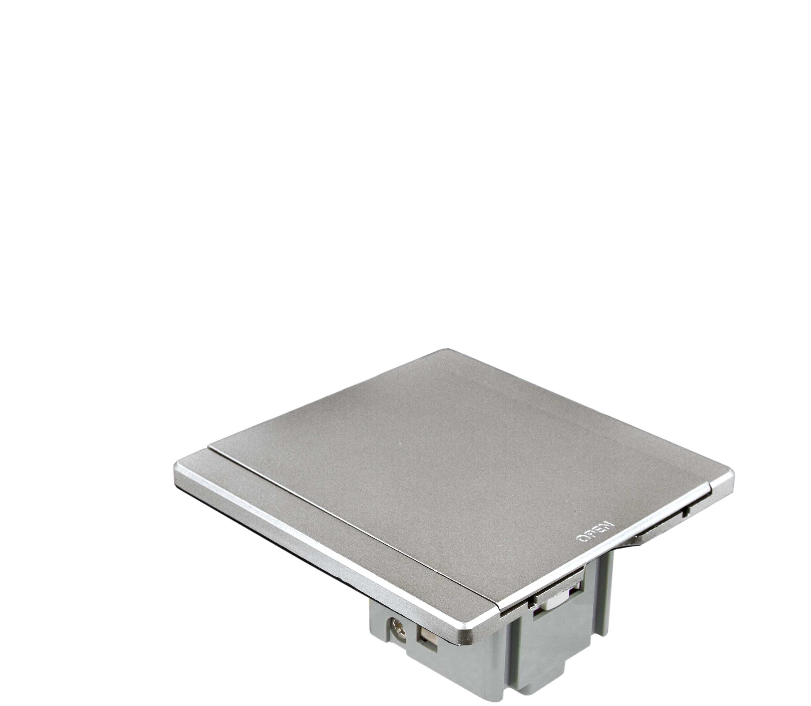 Schneider Electric - Gulvboks S rektangulær med lokk - 1 schuko uttak og blindplate - IP20 - Metall