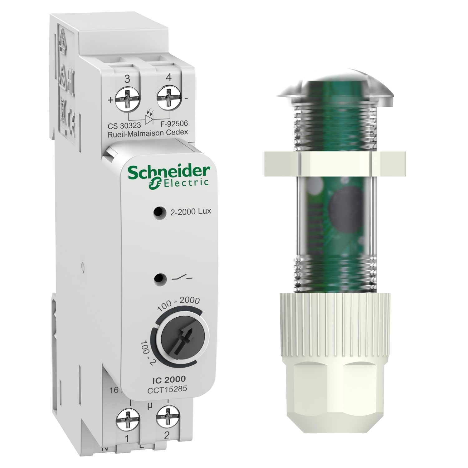 Schneider Electric - Acti 9 skumringsrele - 1NO - 2....2000 lux med innendørs lyssensor