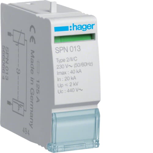Hager - Patron, reservedel for overspenningsvern SPN113, SPN513 og SPN517