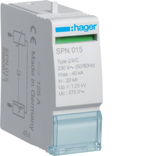 Hager - Patron, reservedel for overspenningsvern SPN117, SPN315, SPN415 og SPN417
