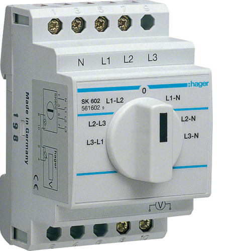 Hager - Voltmetervender, 1-pol, 7-pos, 20A, 400V