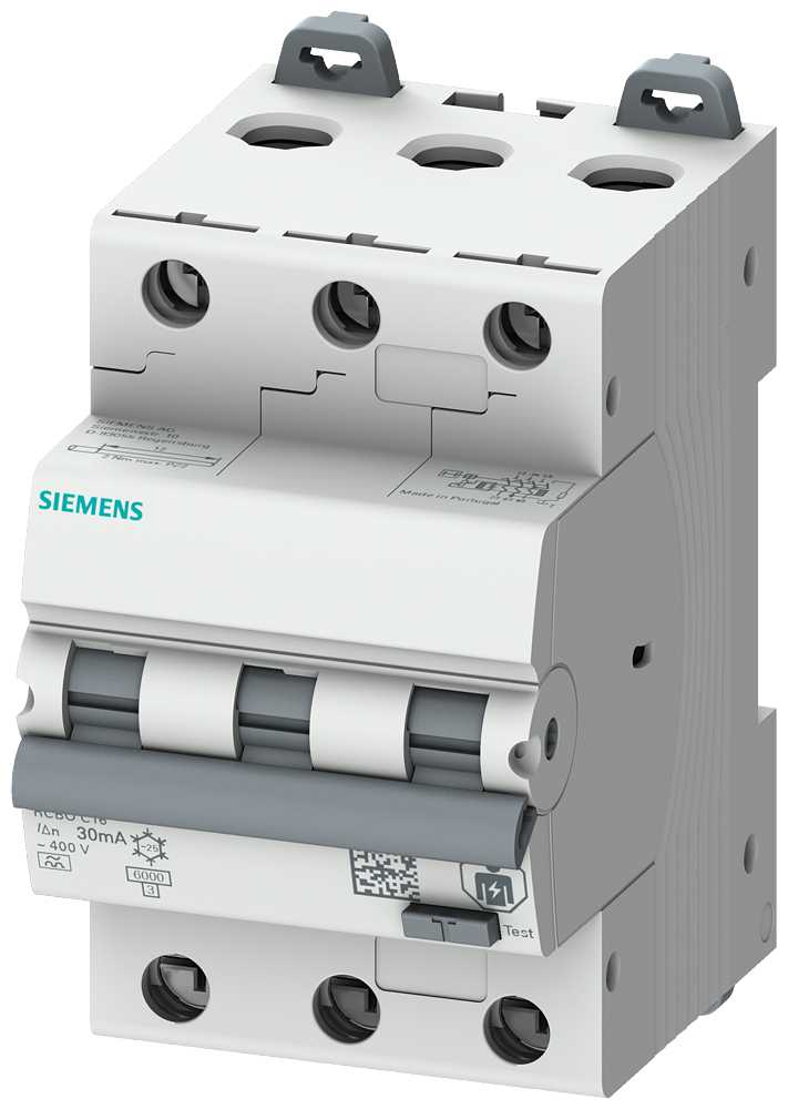 Siemens - Jordfeilautomat, 3P, 20A, Type A 300mA, B-Kar, 6 kA, Un: kun for 400V,tverrsnitt 35mm2, moment 2Nm