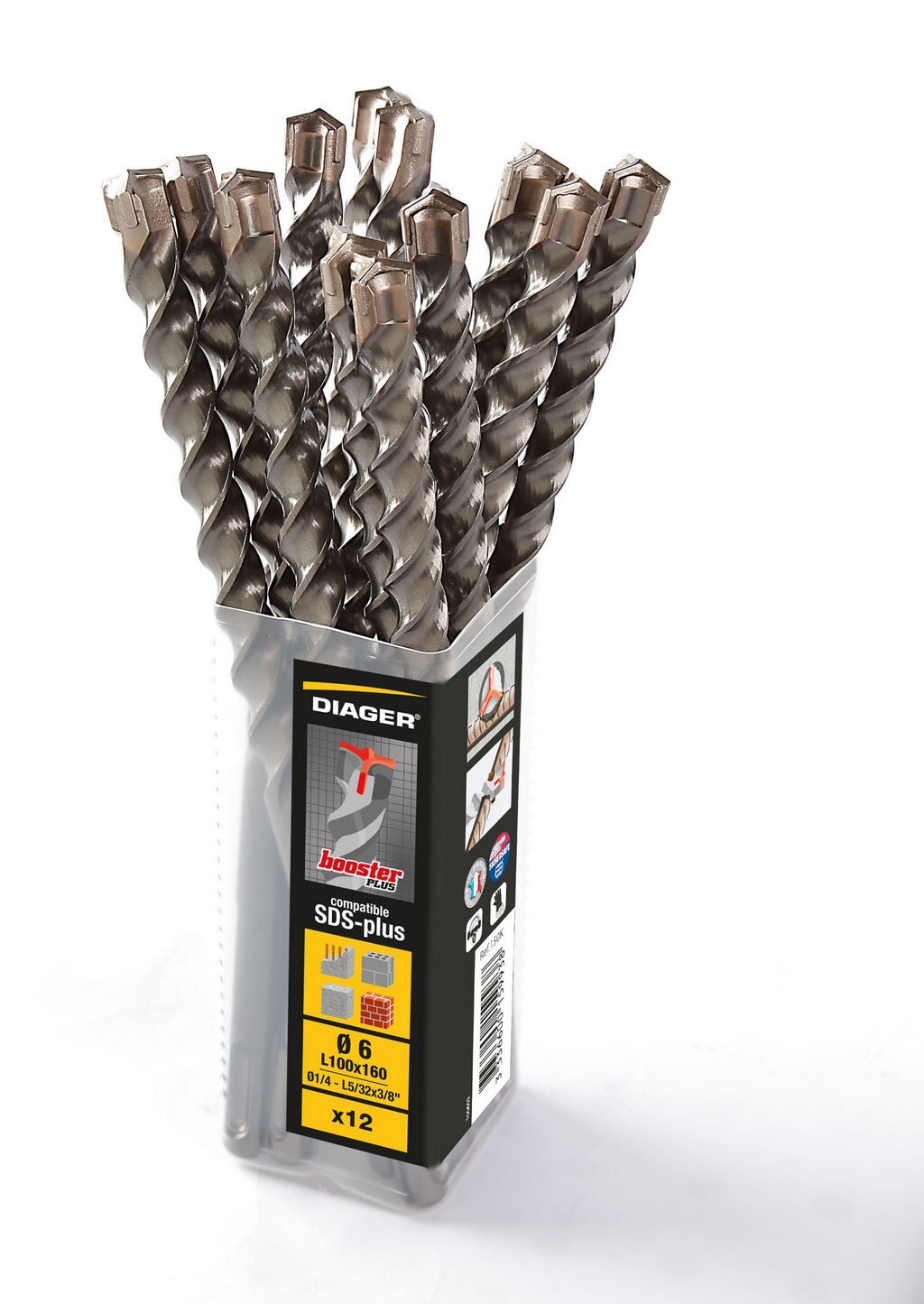 Diager - Hammerbor BOOSTER SDS-plus 8X210mm med stjerneformet selvsentrerende hardmetallspiss, 12 pakning
