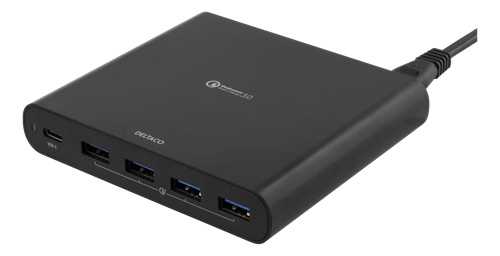 Deltaco - Ladestasjon 4xUSB-A 1xUSB-C QC 3.0 80W 1.5m sort