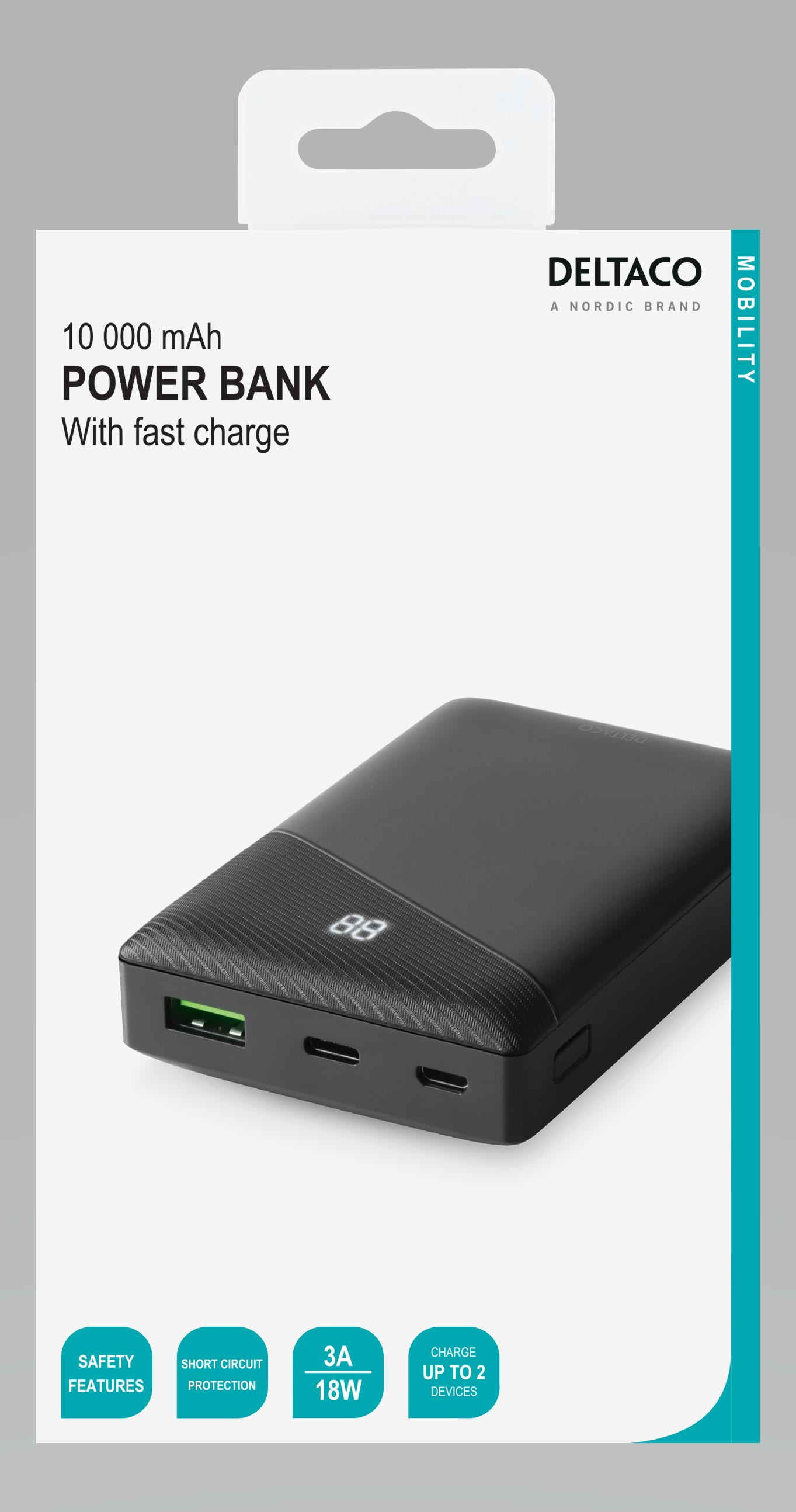 Deltaco - PB-C1000 Powerbank 10000 mAh 3A 18W USB-A og C sort Deltaco