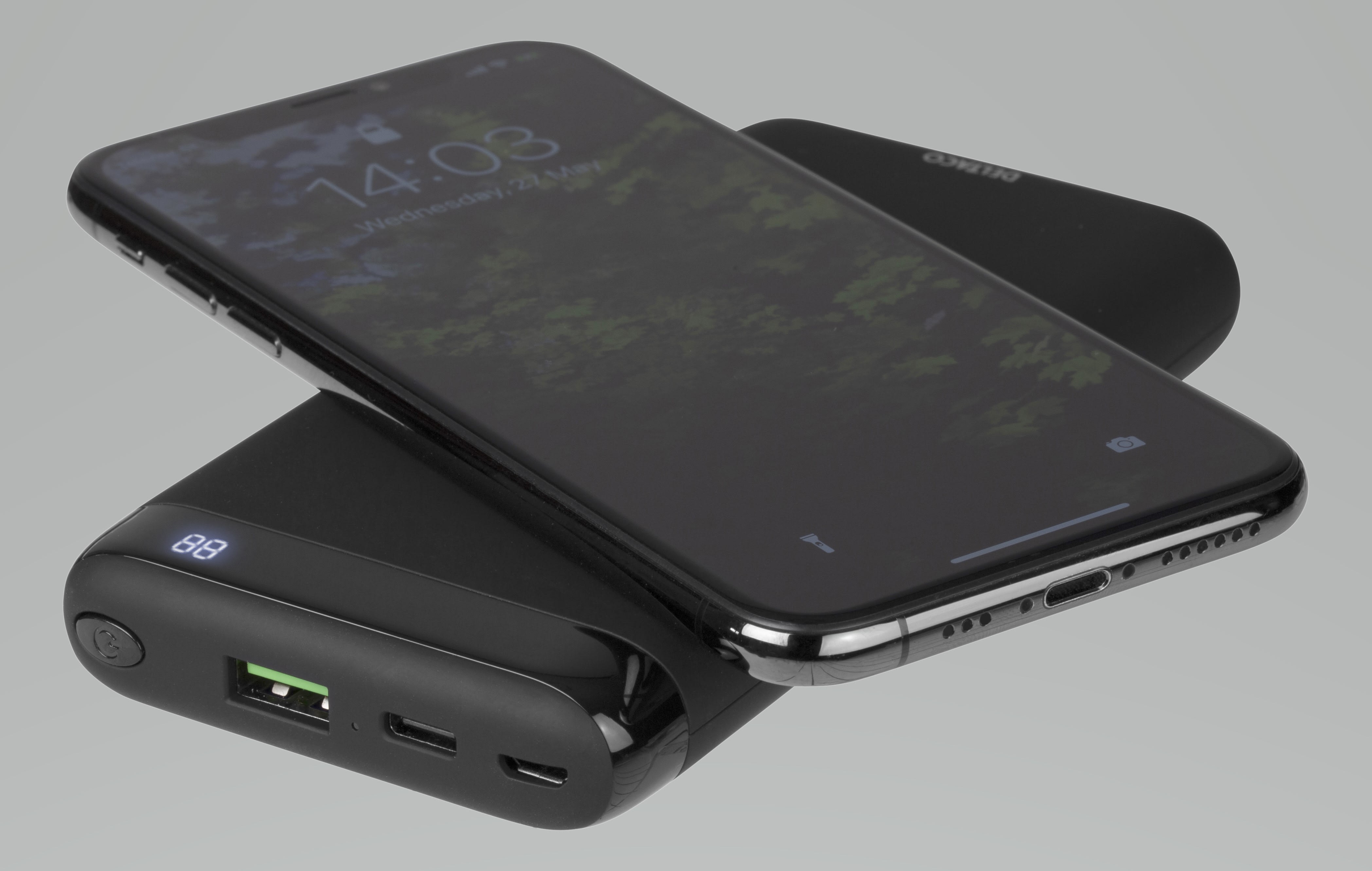 Deltaco - PB-Q1001 Powerbank Trådløs Qi lader 10000mAh USB-A og C sor
