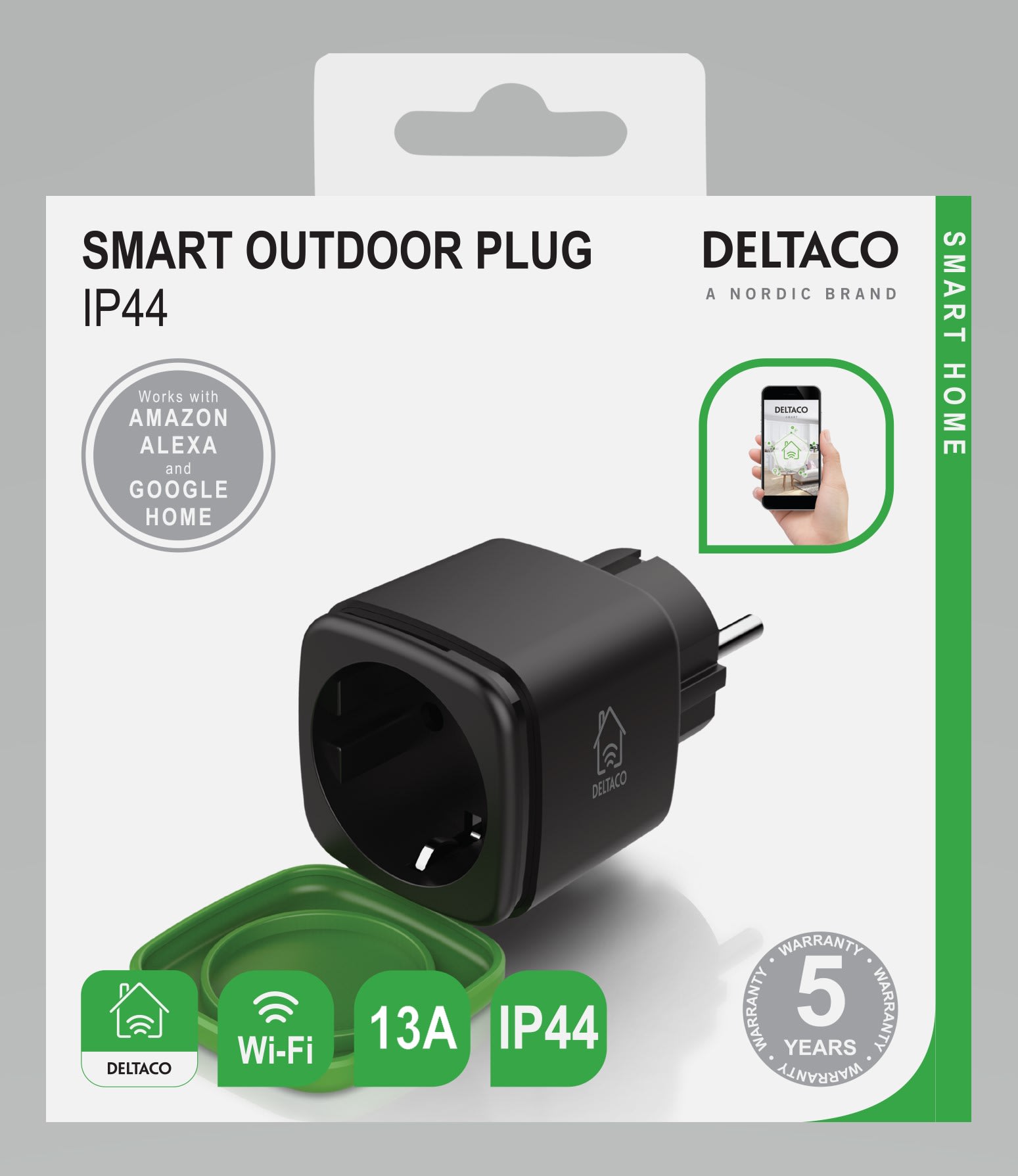 Deltaco - SH-OP01 Smart Home Utendørsplugg IP44 timer 1x CEE svart/grø