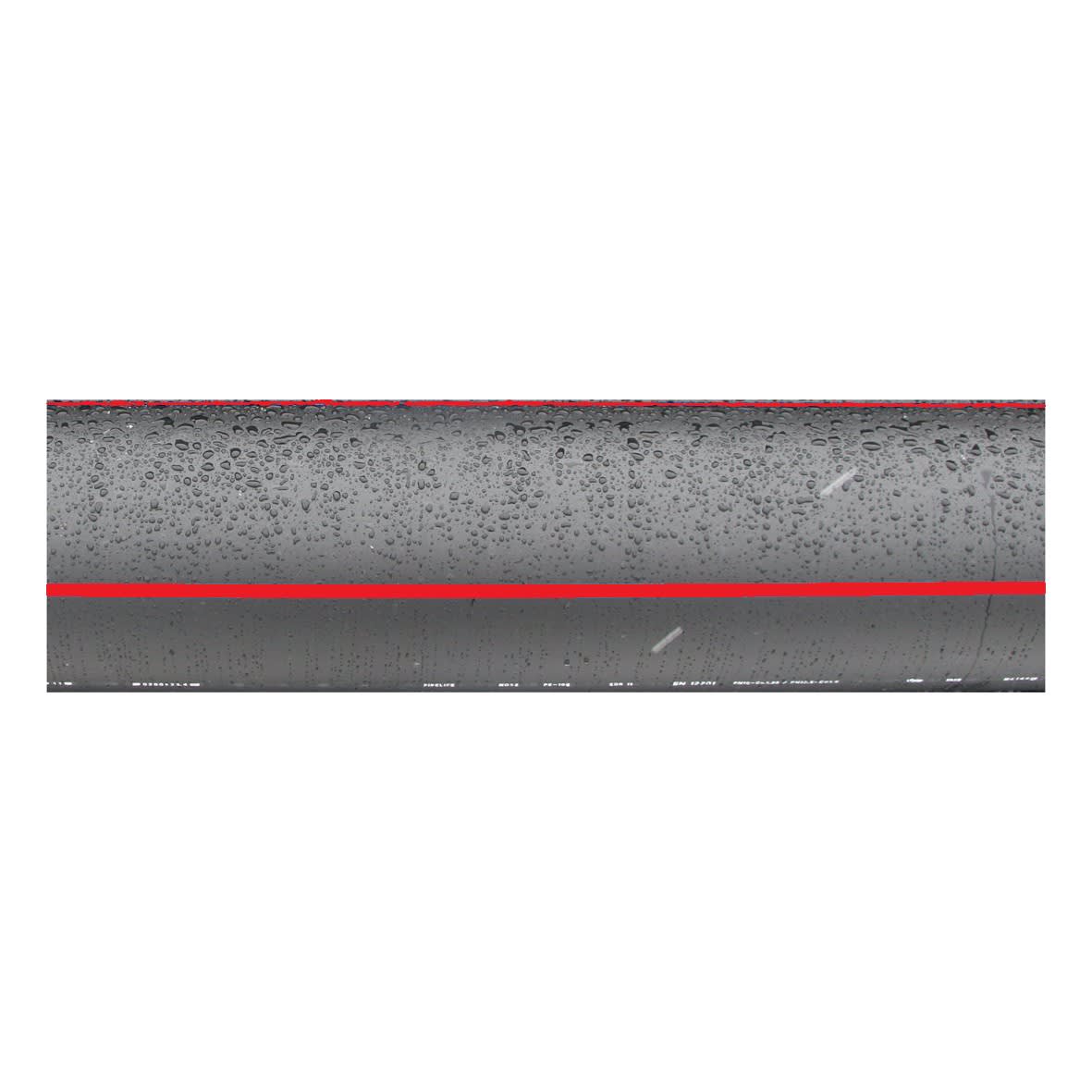 Pipelife - 50mm 25m PE100RC kabelrør SN64, glatte rør i kveil, svart m/rød stripe, merket "Obs kabel".