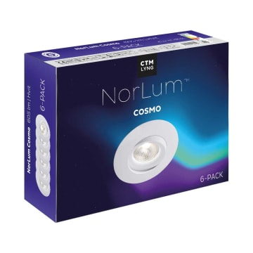 CTM Lyng - Downlight NorLum Cosmo hvit lavtbyggende tiltbar 6-pack