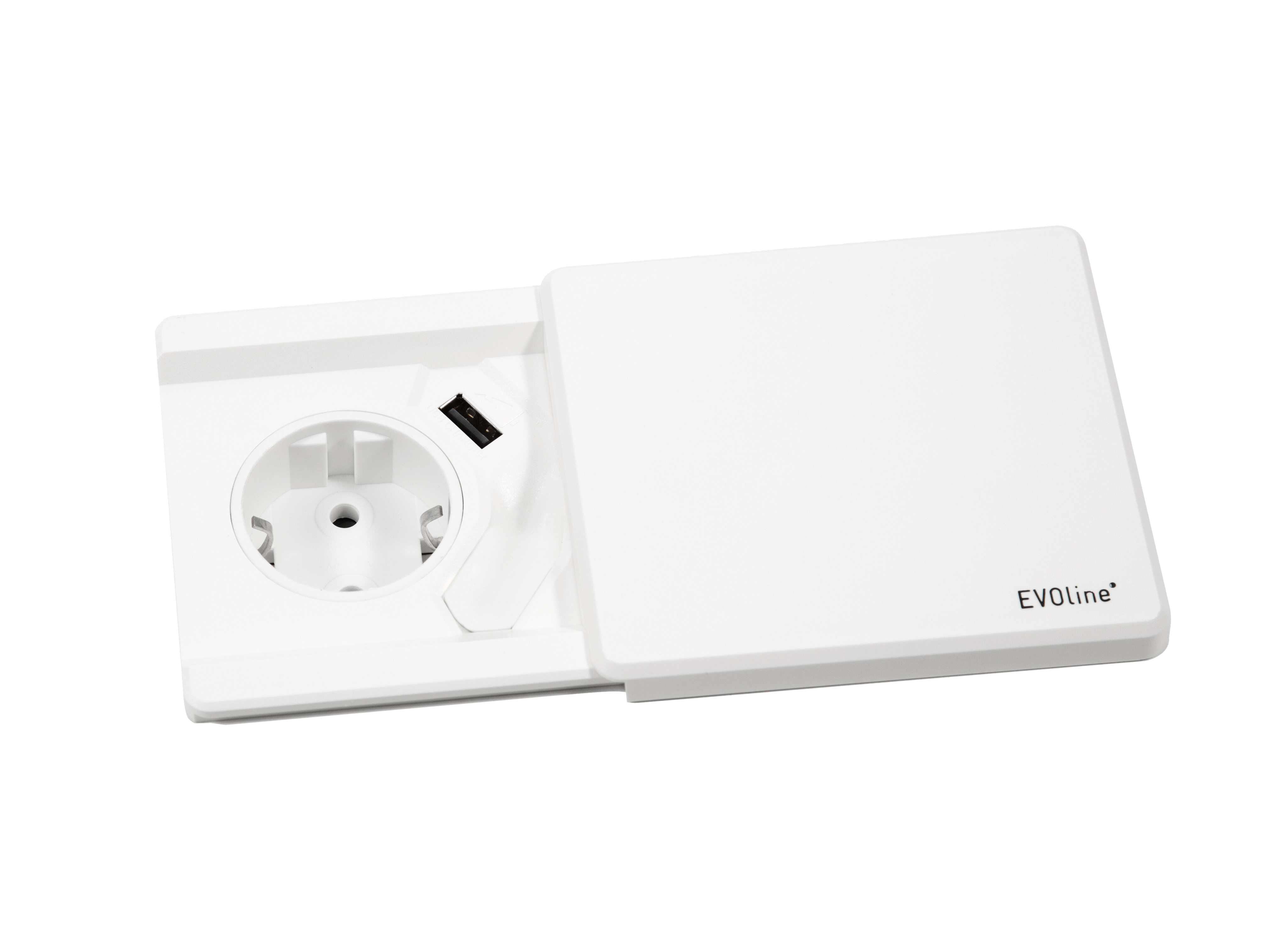 Evoline - Ø 80mm bordboks med 1x stikk 230V og 1x USB lader 1000mA