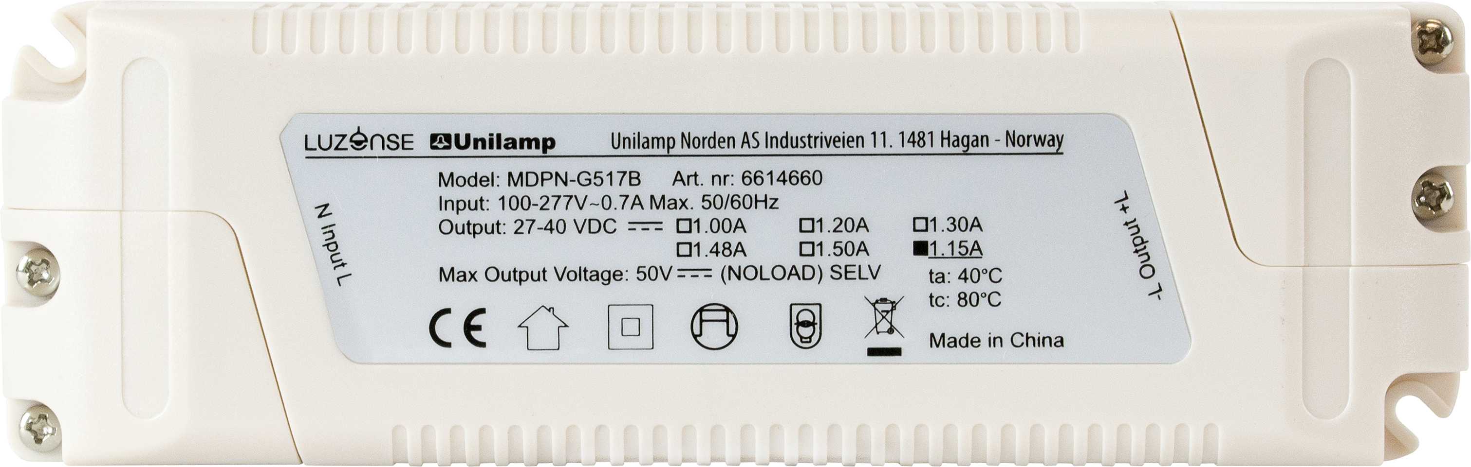 Unilamp - Driver 36W/950mA LP2 for Line-3.