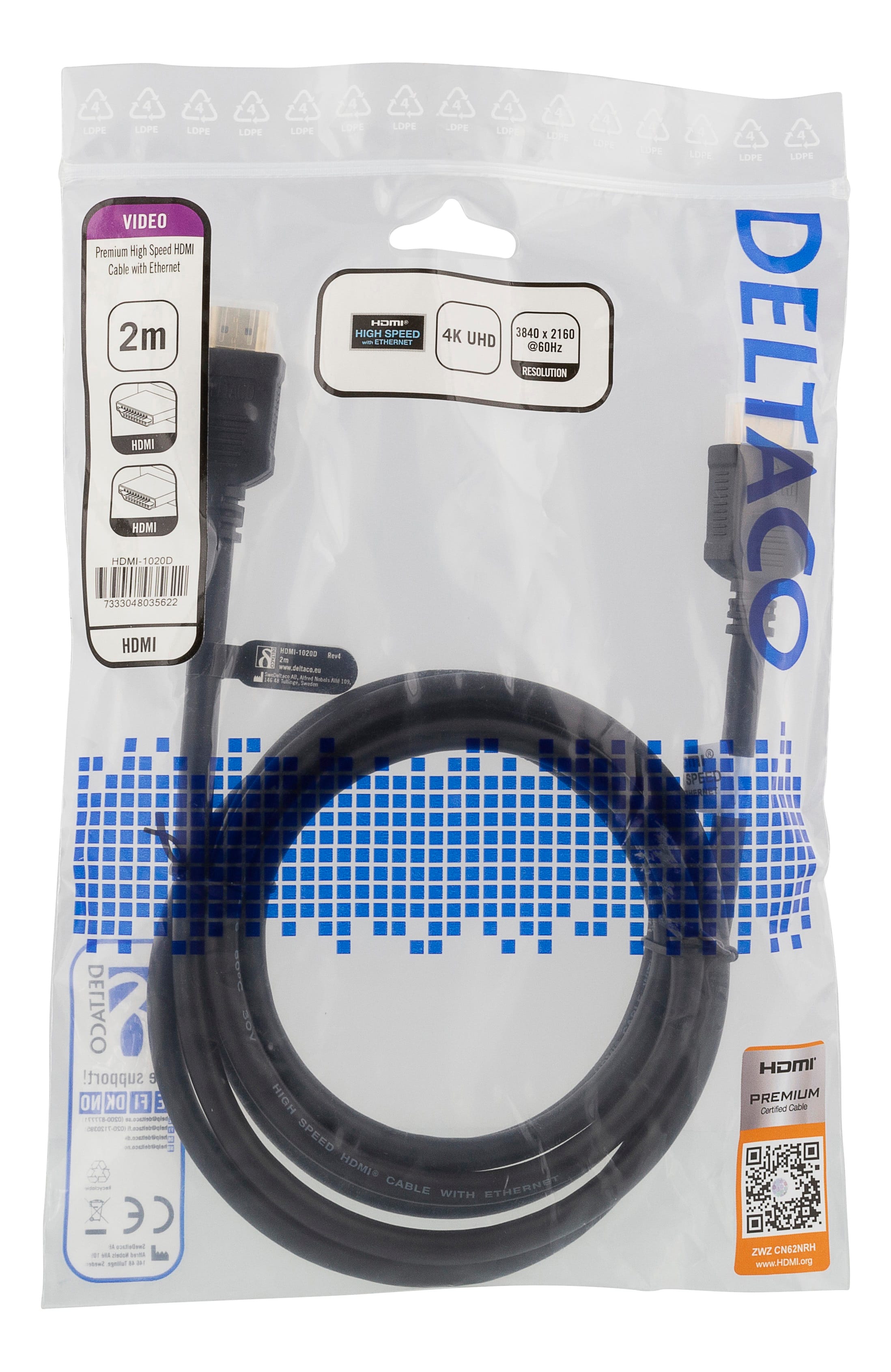 Deltaco - HDMI-1020D HDMI Kabel 2m 4K U