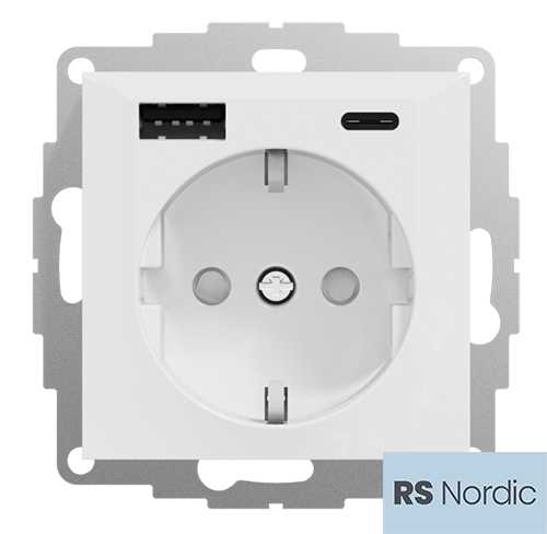 ELKO - RS Nordic stikkontakt med USB A+C lader, perfekt for montering over kjøkkenbenk