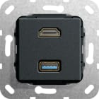 Micro Matic - HDMI, USB 3.0 A Overgangskabel Innsats svart matt
