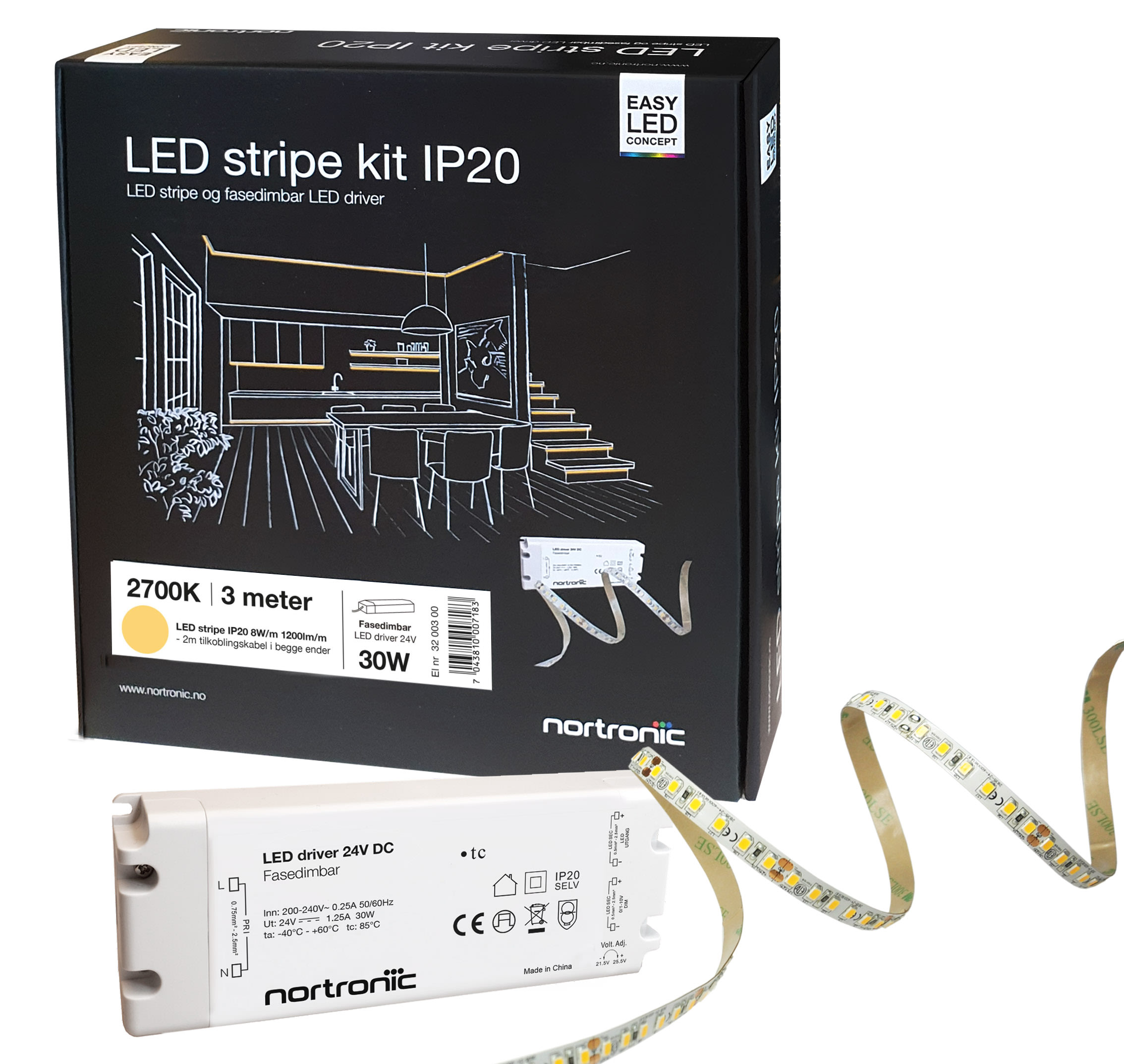 Nortronic - LEDstrip KIT 24V 827 8W 3m IP20