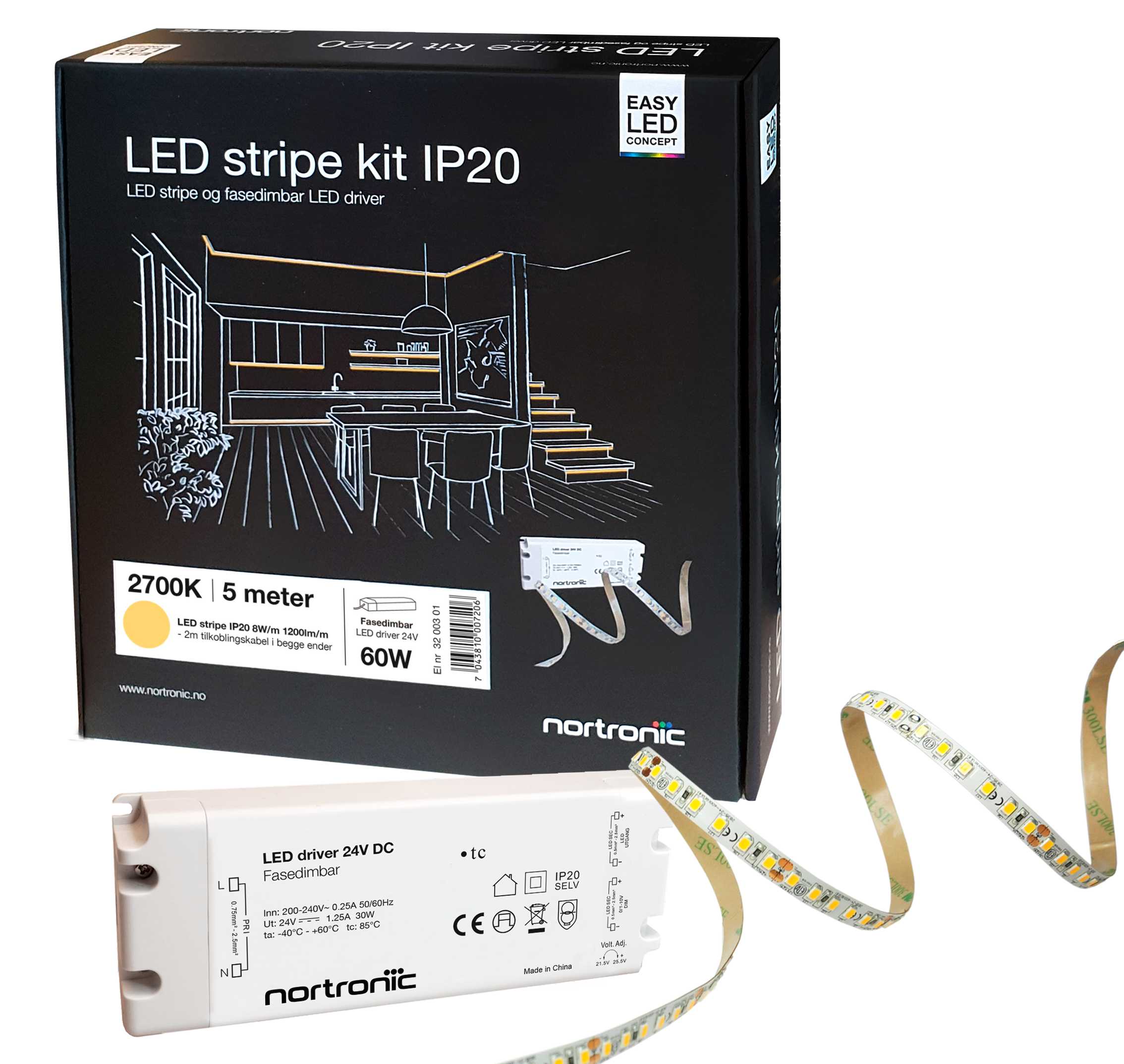 Nortronic - LEDstrip KIT 24V 827 8W 5m IP20