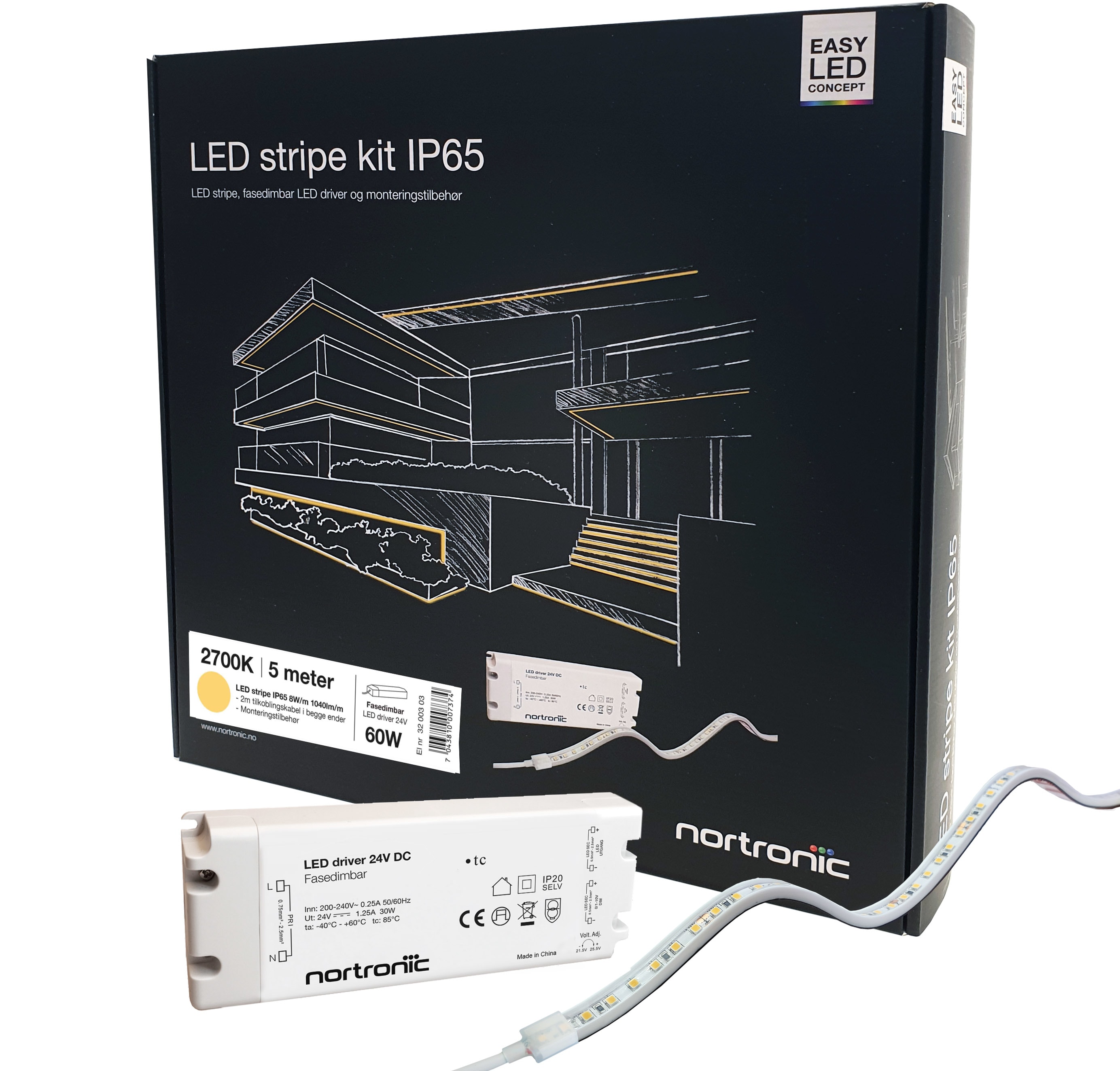 Nortronic - LEDstrip KIT 24V 827 8W 5m IP65