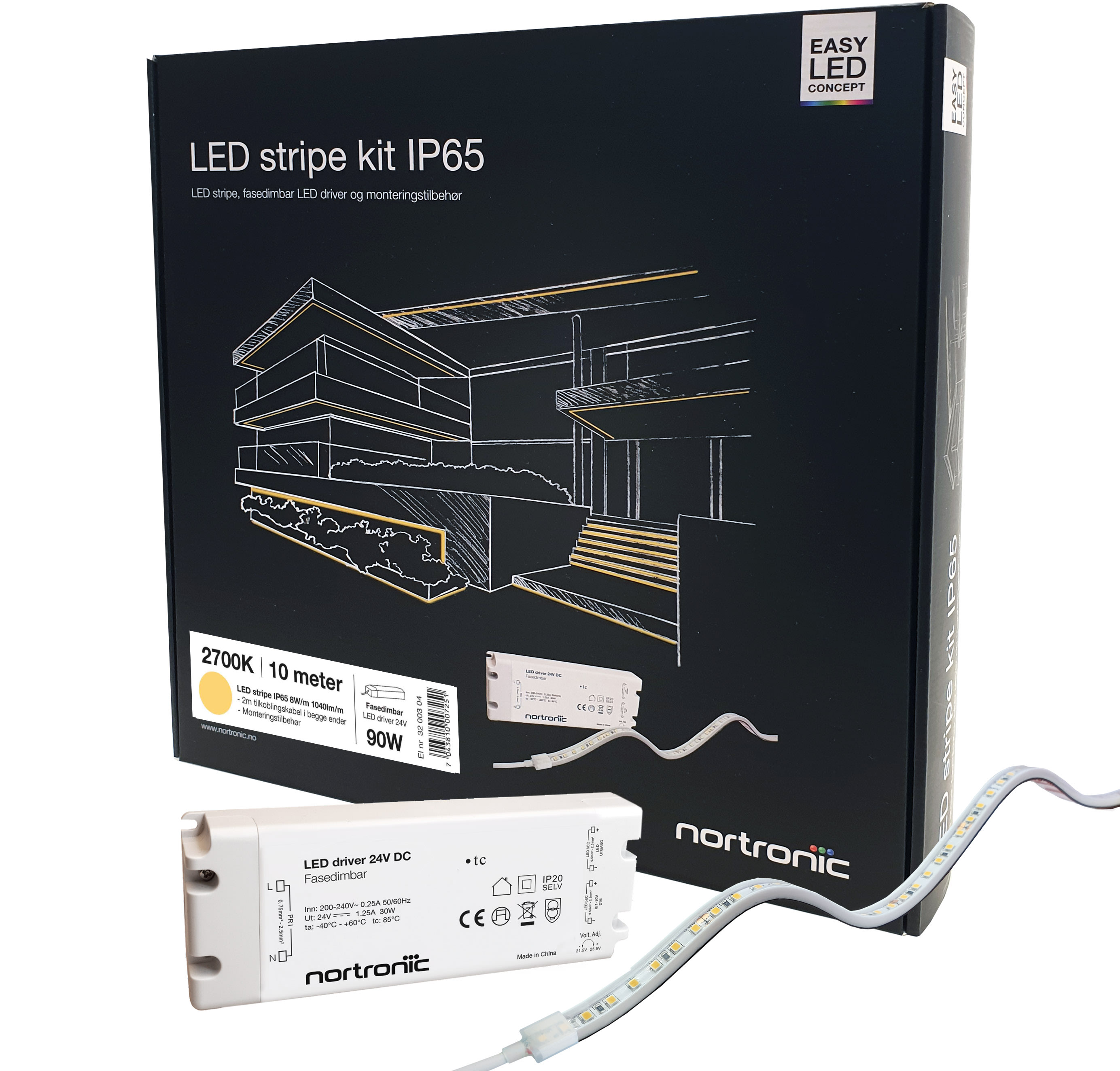 Nortronic - LEDstrip KIT 24V 827 8W 10m IP65