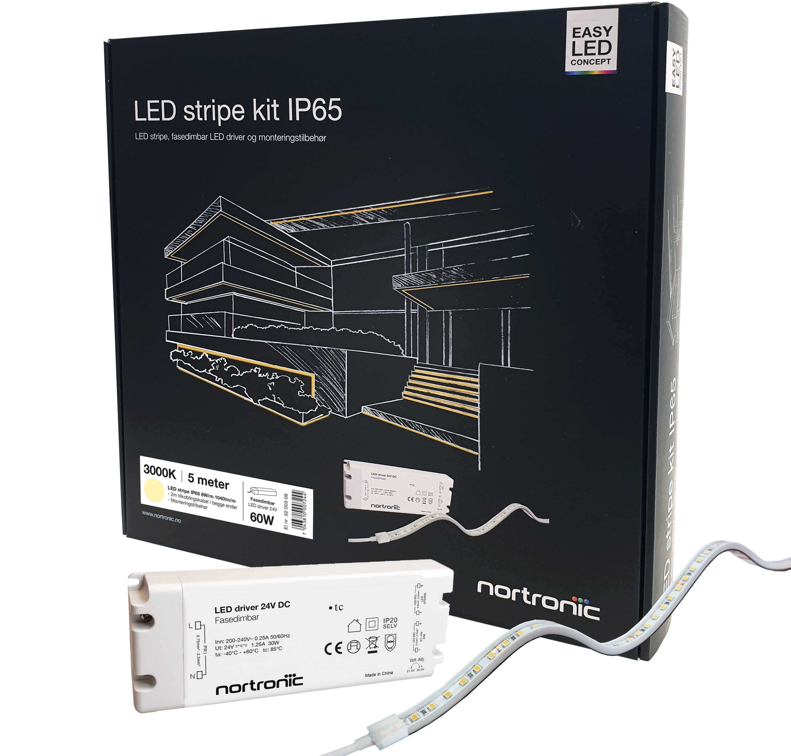 Nortronic - LEDstrip KIT 24V 830 8W 5m IP65
