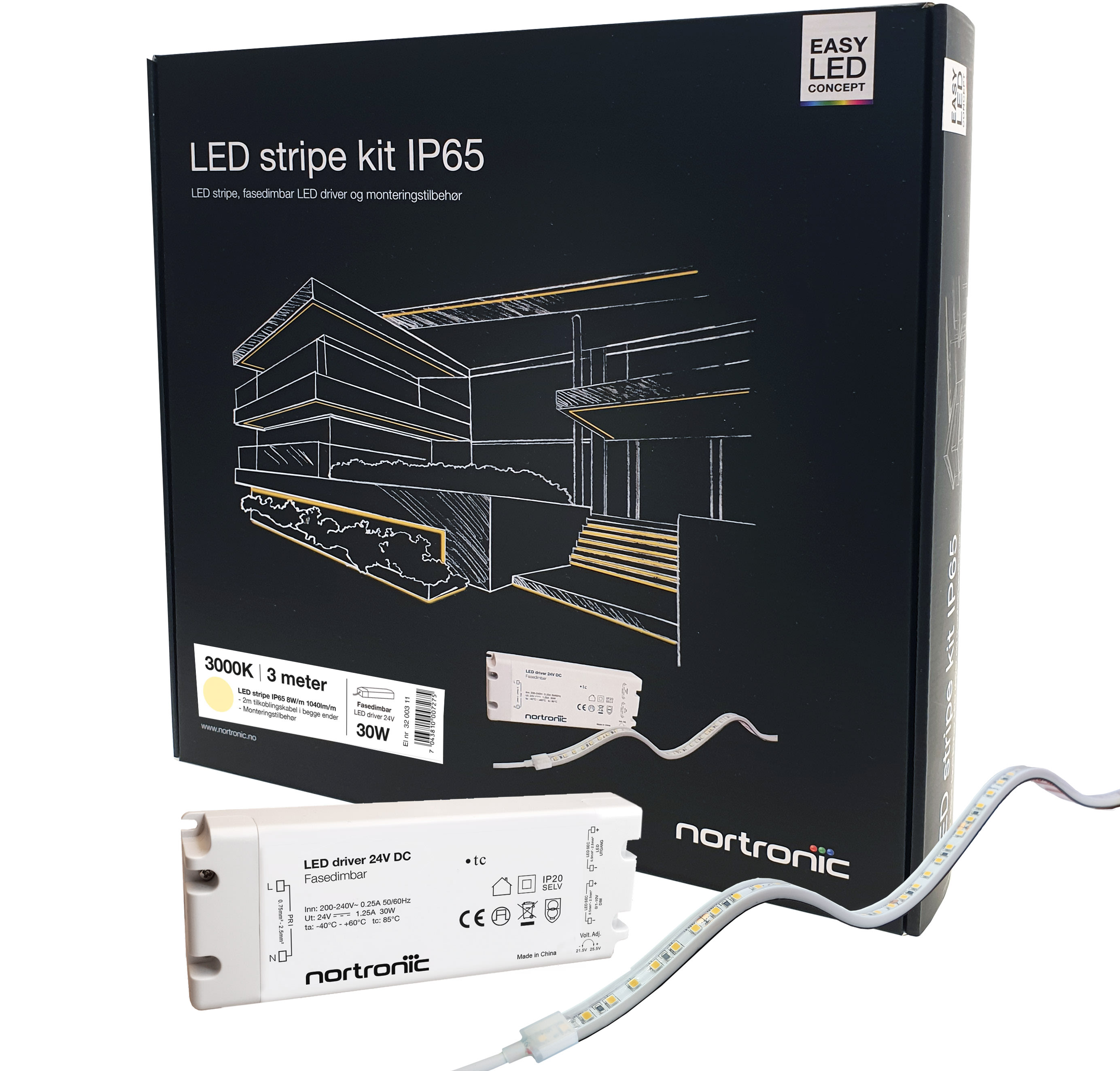Nortronic - LEDstrip KIT 24V 830 8W 3m IP65