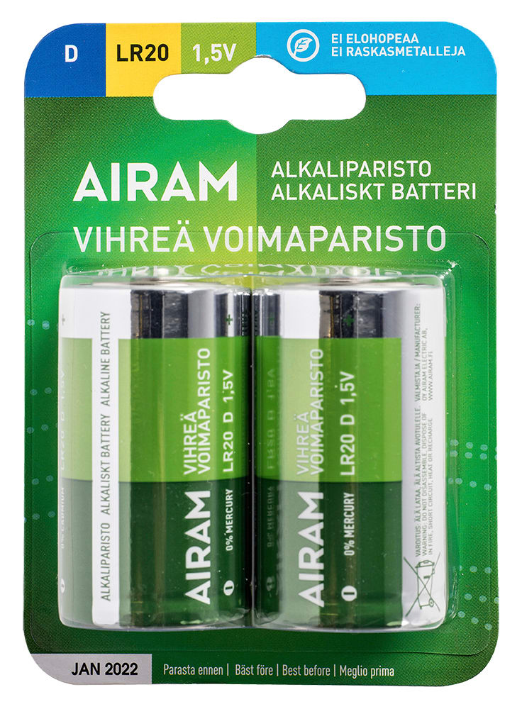 Airam - Batteri Green power LR20 D 1,5V 2-pack