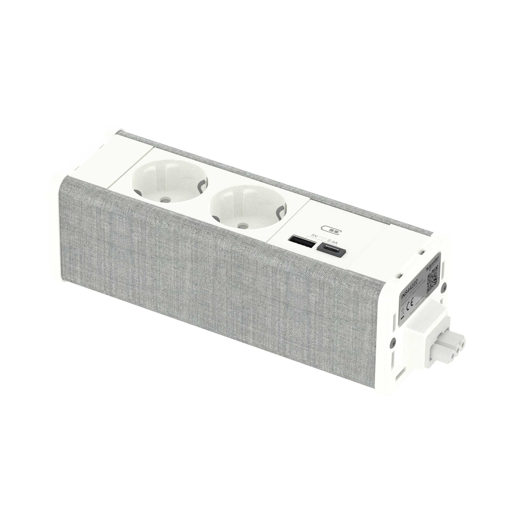 Schneider Electric - Modulær enhet - 2 x stikkontakt uttak + USB Type A og C - Hvit/Grå