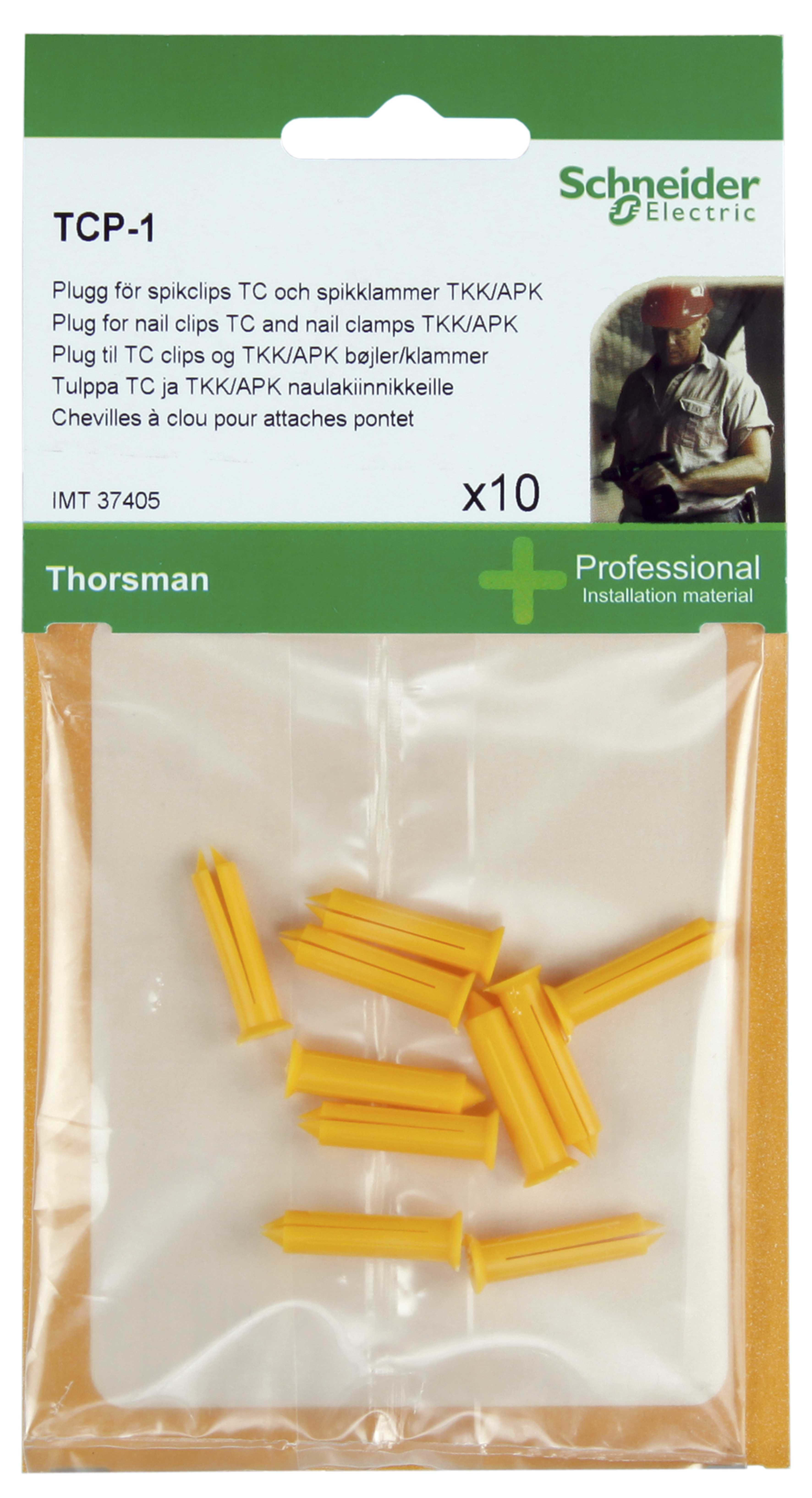 Thorsman -  TPC1 plast plugg, spiker, stift, pakke av 10stk (GUL)