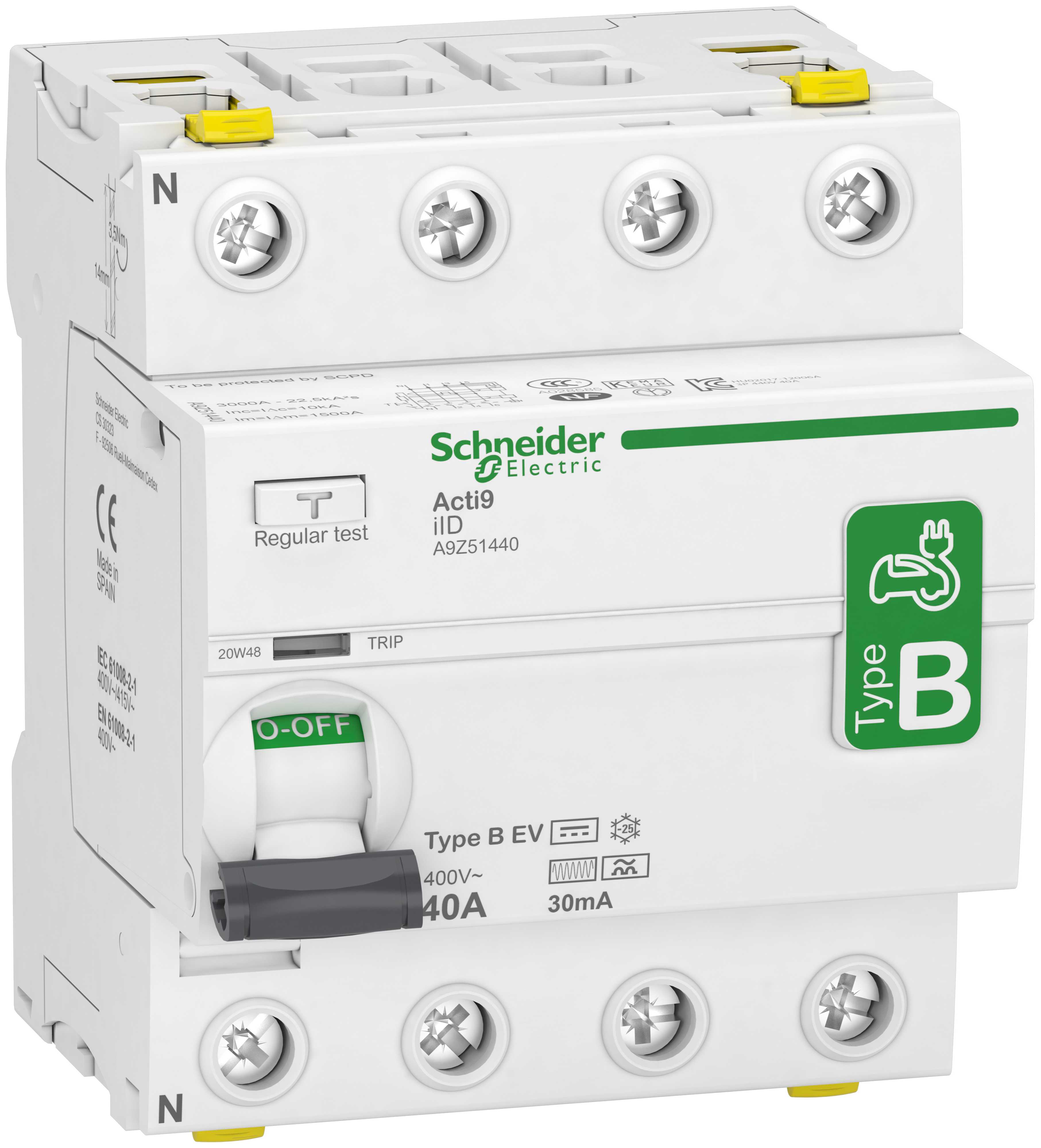 Schneider Electric - Jordfeilbryter Acti9 iID 4P 40A 30mA B EV RCCB