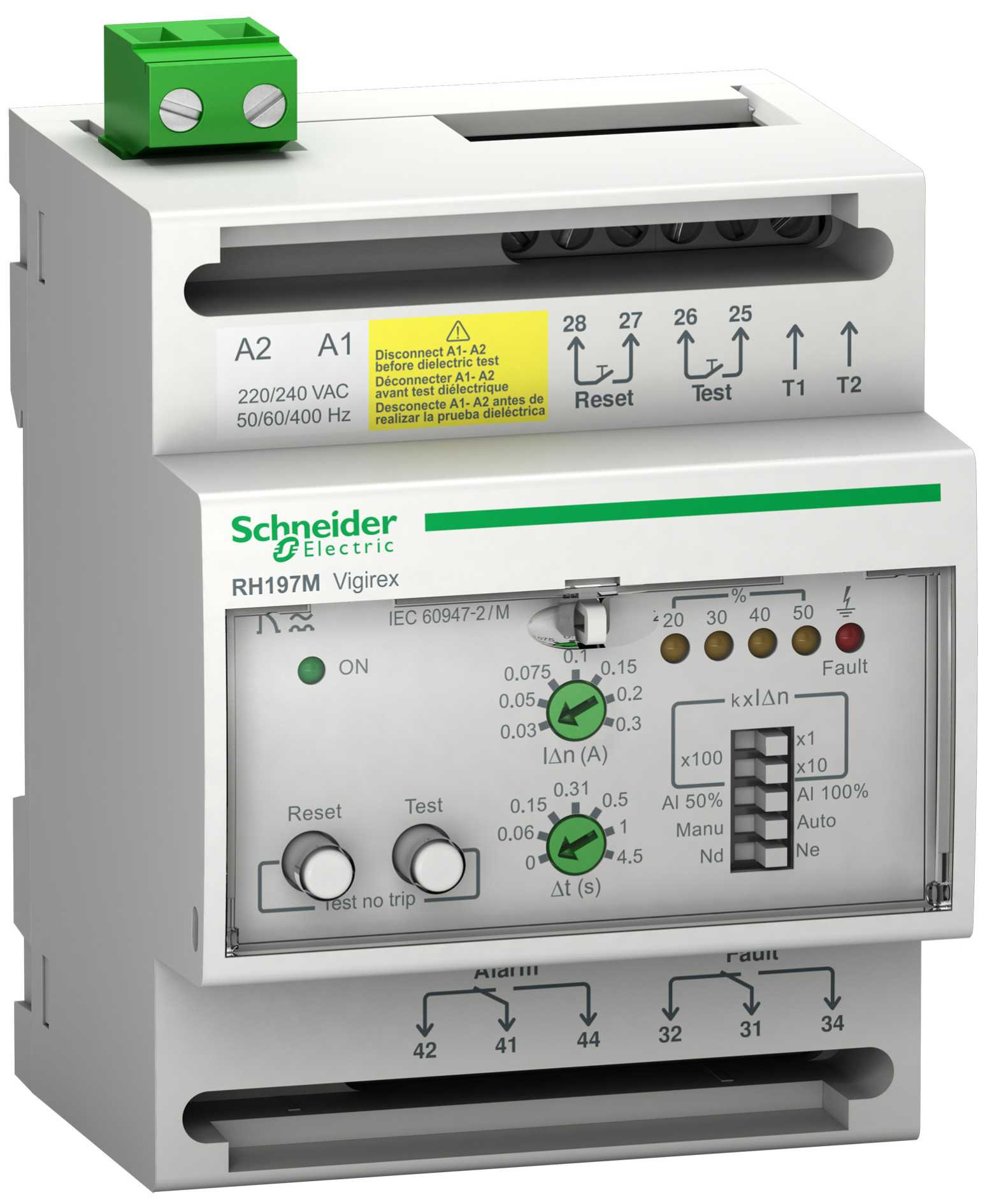 Schneider Electric - Jordfeilrele Vigirex RH197M 220 til 240VAC auto eller manuell reset