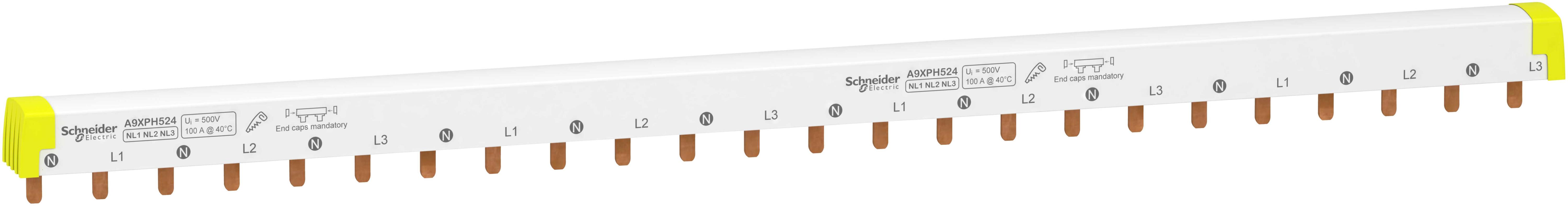 Schneider Electric - Samleskinne 4pol (N-L1, N-L2, N-L3), lengde 24 moduler
