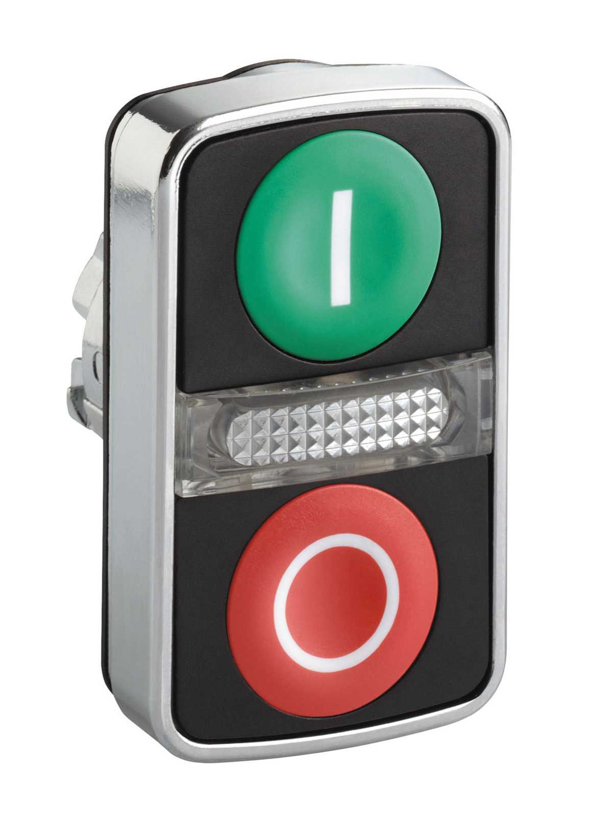 Schneider Electric - Dobbel trykknapphode i metall for LED med hvit "I" på grønn og hvit "O" på opphøyd rød trykflate