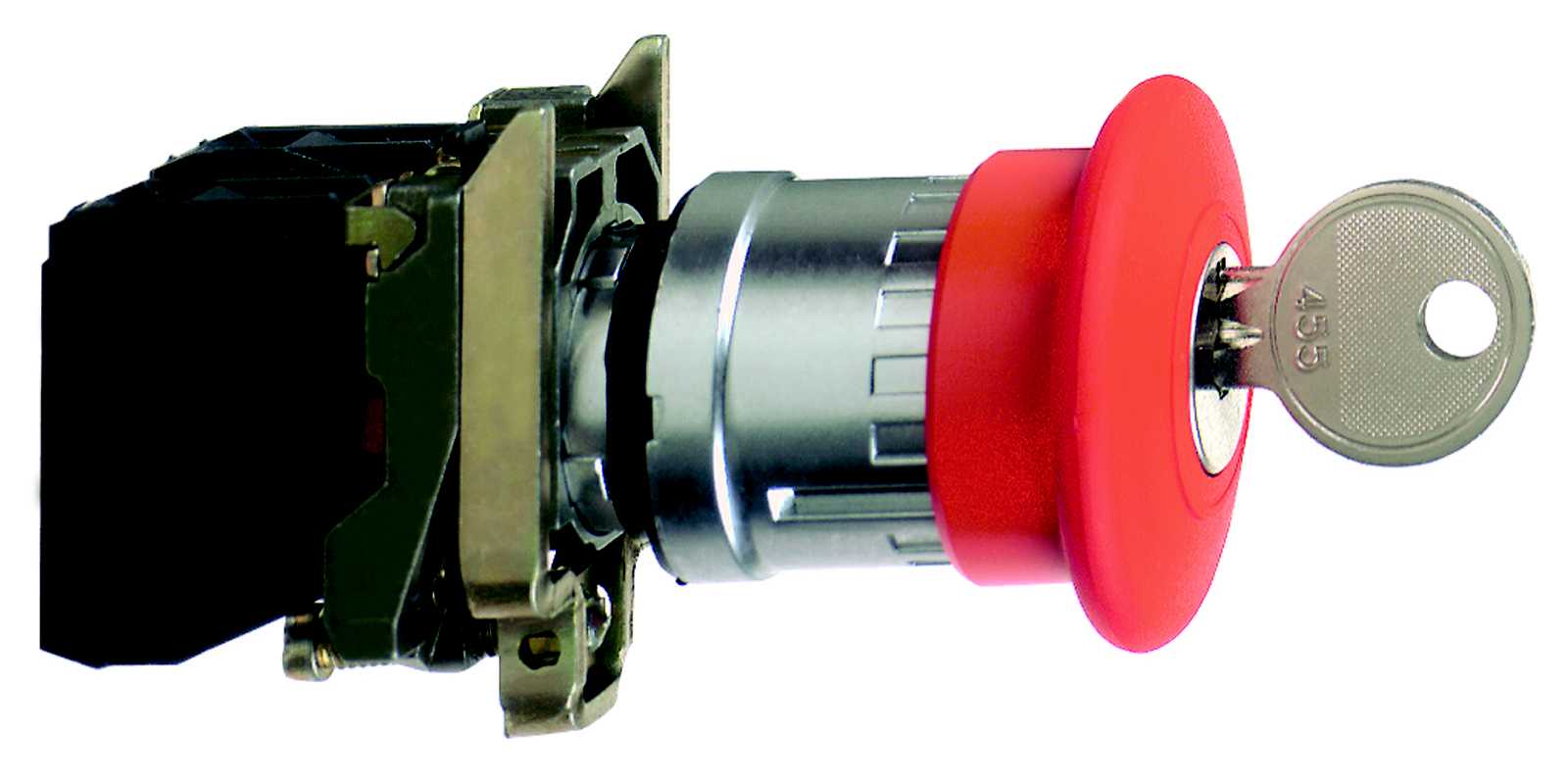 Schneider Electric - Nødstopp komplett med Ø40 mm sopphode i rød farge med trykk/vri funksjon med nøkkel (455) 1xNO+1xNC