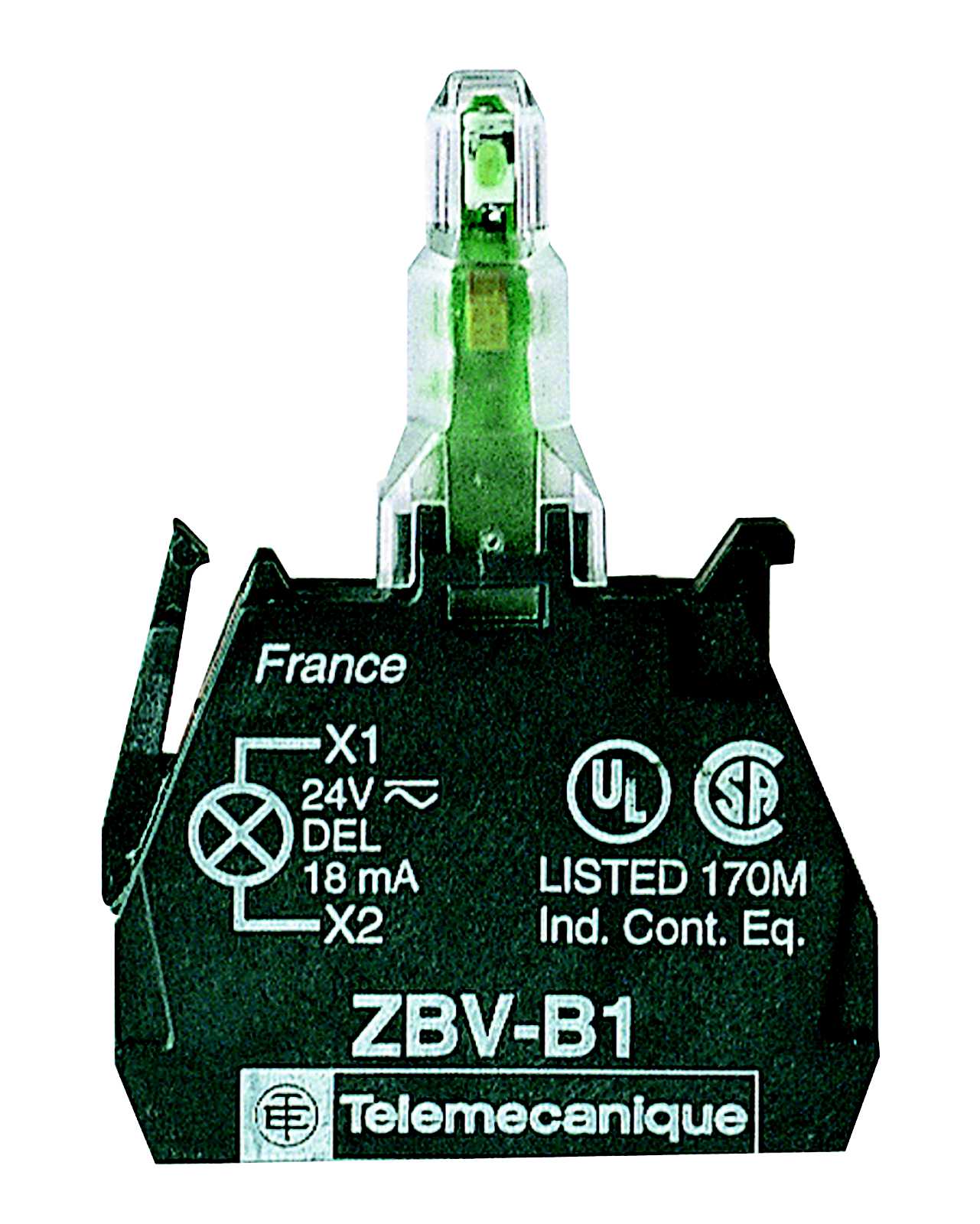 Telemecanique - Lysmodul med LED i grønn farge og 110-120VAC forsyning med fjærterminaler