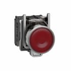 Schneider Electric - Lystrykknapp komplett med LED og rød plan trykkflate med fjærretur 24VAC/DC 1xNO+1xNC