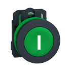 Telemecanique - Trykknapp komplett flush med fjærretur og plan trykkflate i grønn farge m/hvit "I" 1xNO