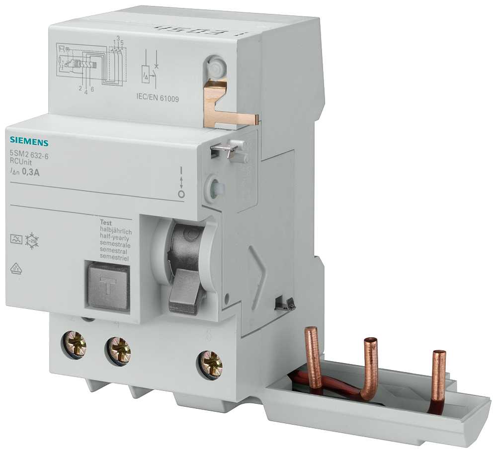 Siemens - Jordfeilbryter blokk for automater. 3P 63A 30MA, korttid forsinket